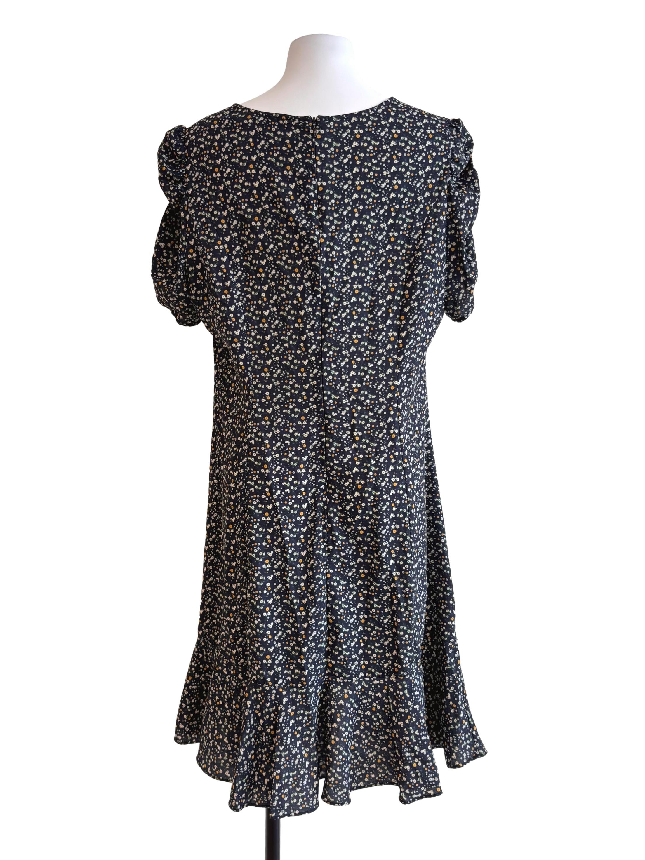 Black Floral Prints V Neck Dress