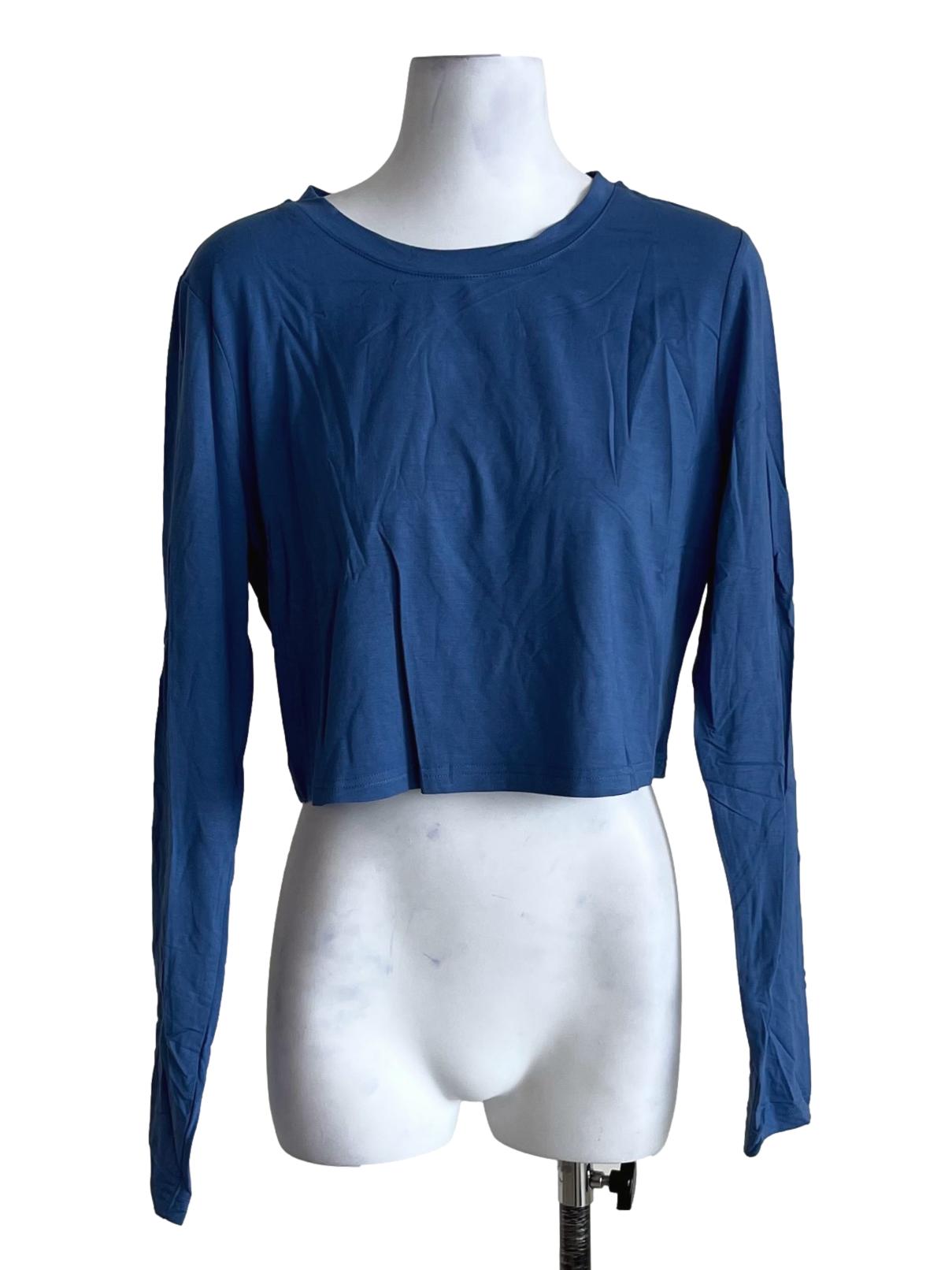 Blue Maleen Basic Long Sleeve Crop Top