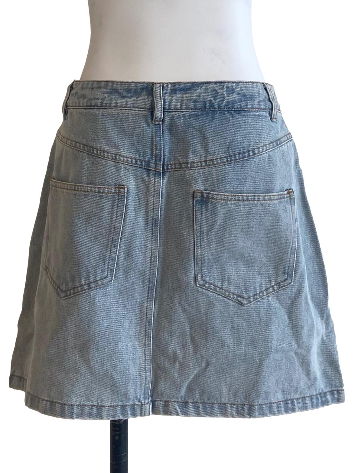 Blue Herringbone Denim Skirt