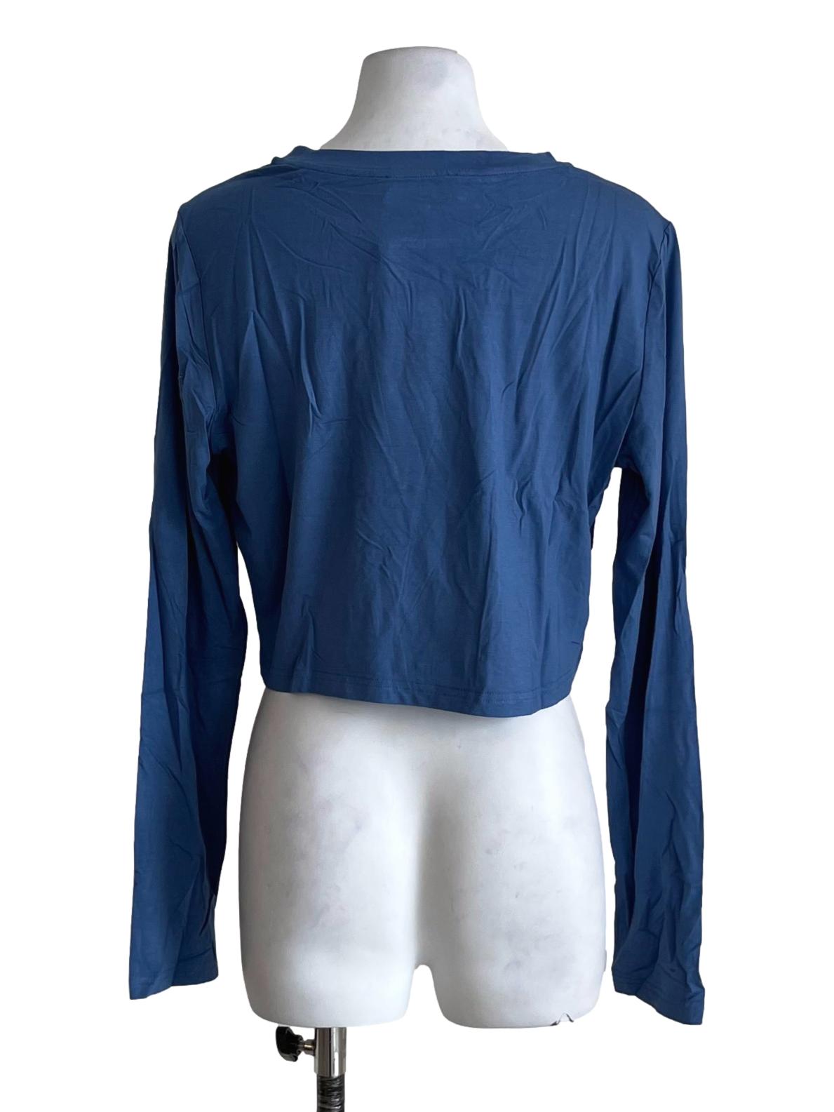Blue Maleen Basic Long Sleeve Crop Top