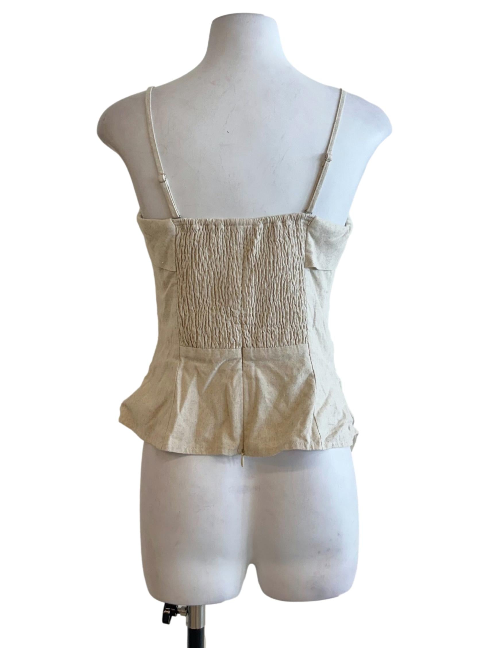 Beige Asymmetric Ruched Linen Top