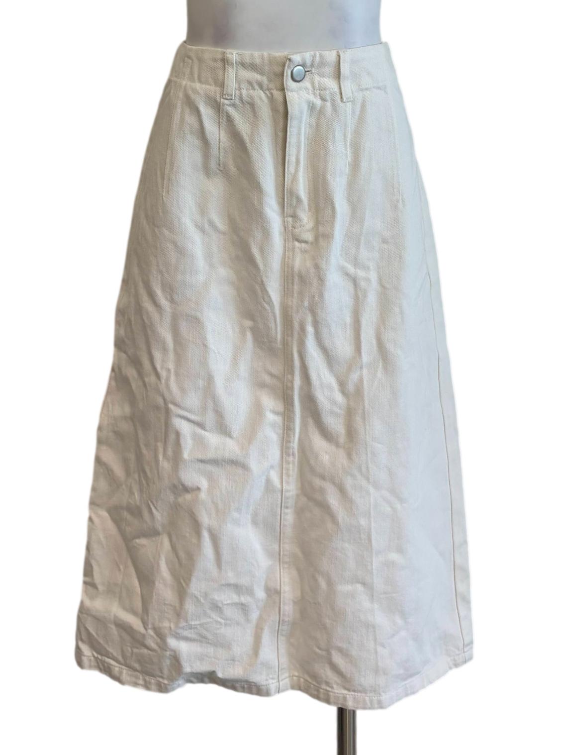 Ivory White Denim Midi Skirt