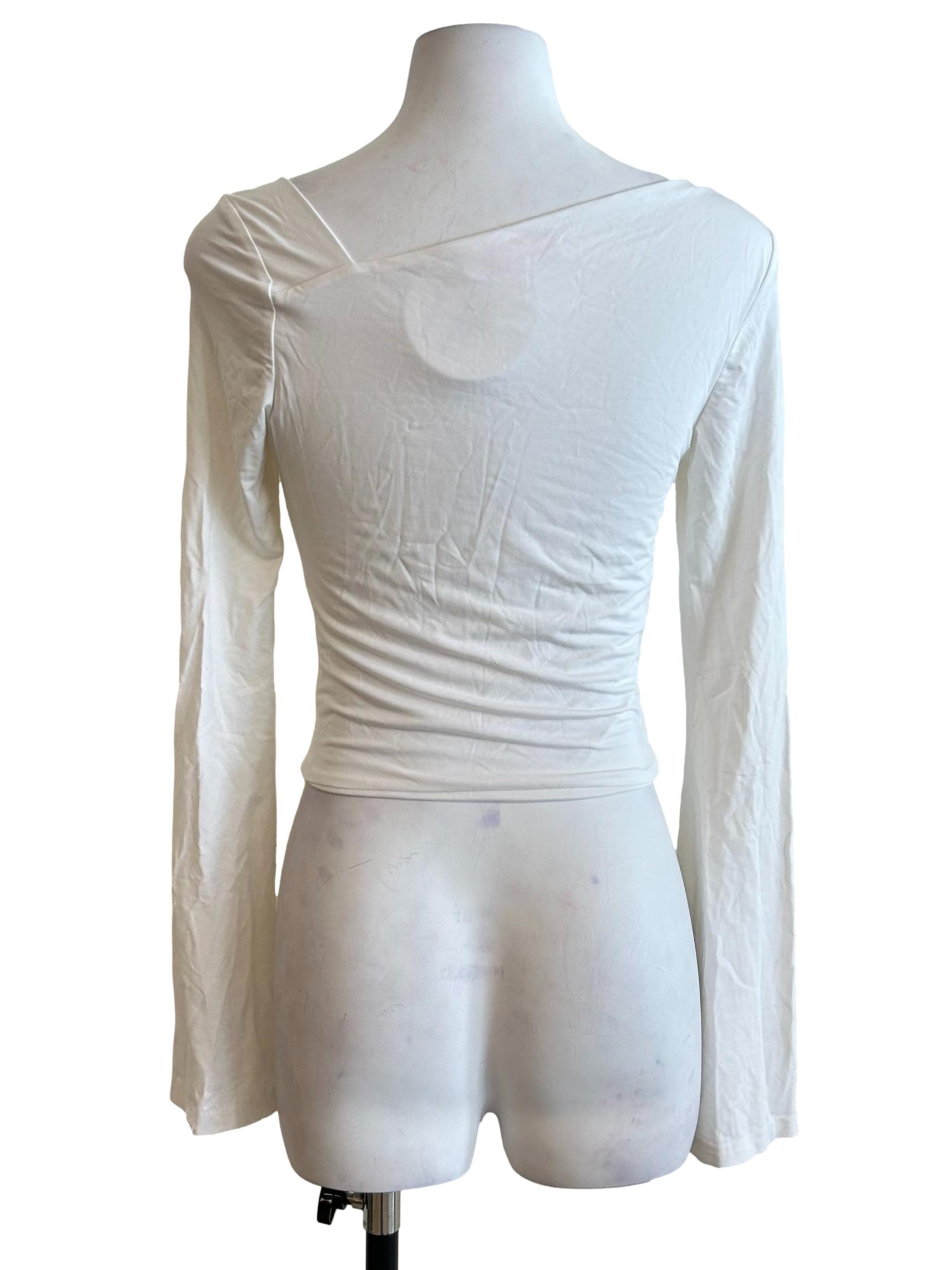 White Cowl Neck Long Sleeve Top