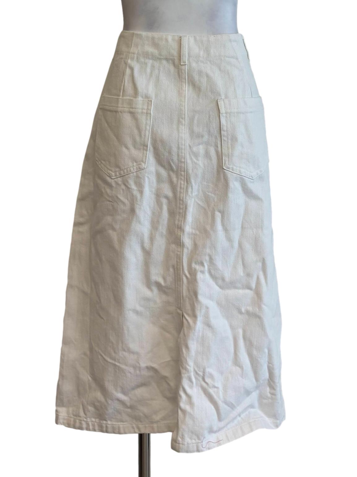 Ivory White Denim Midi Skirt