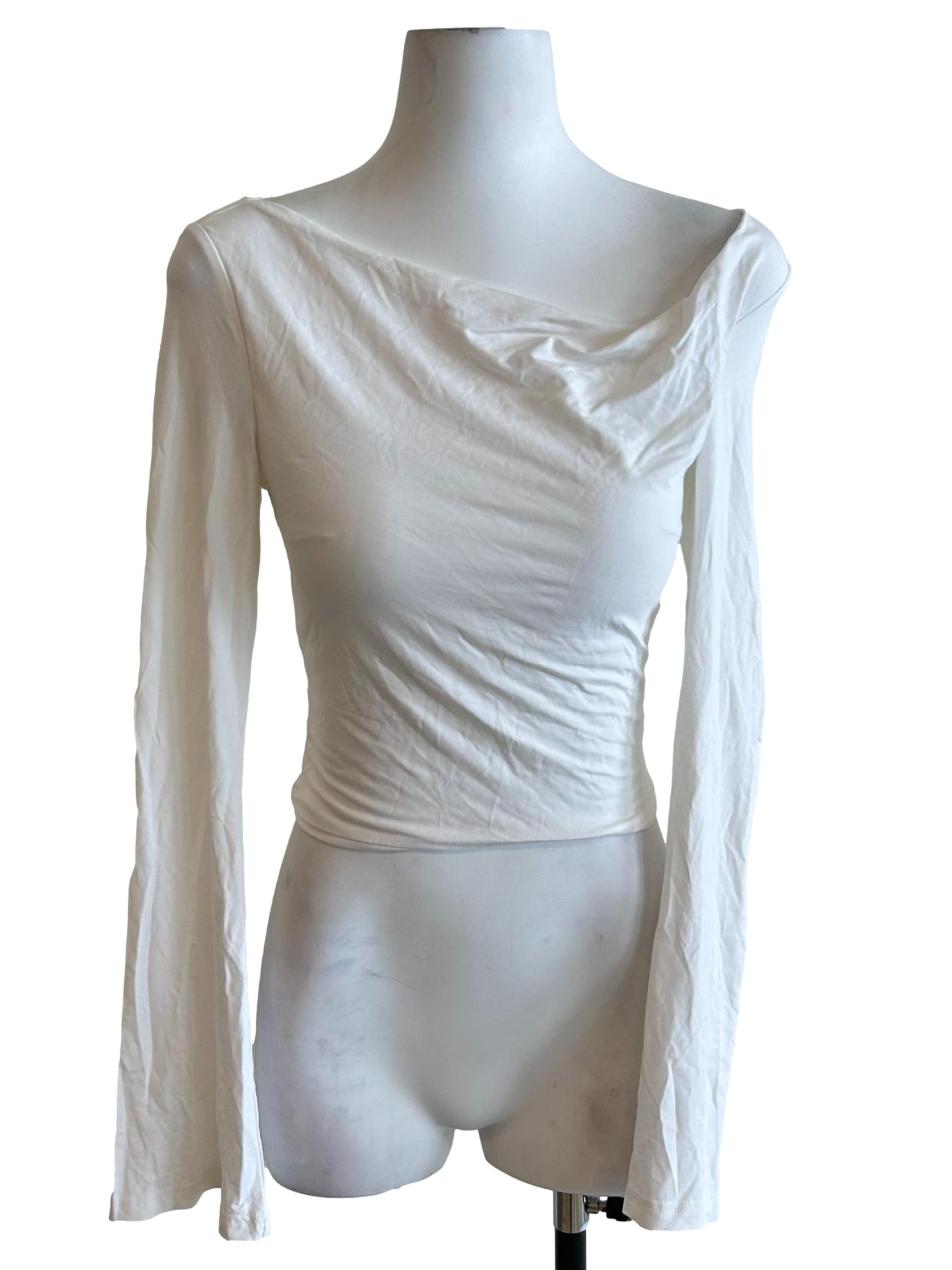 White Cowl Neck Long Sleeve Top