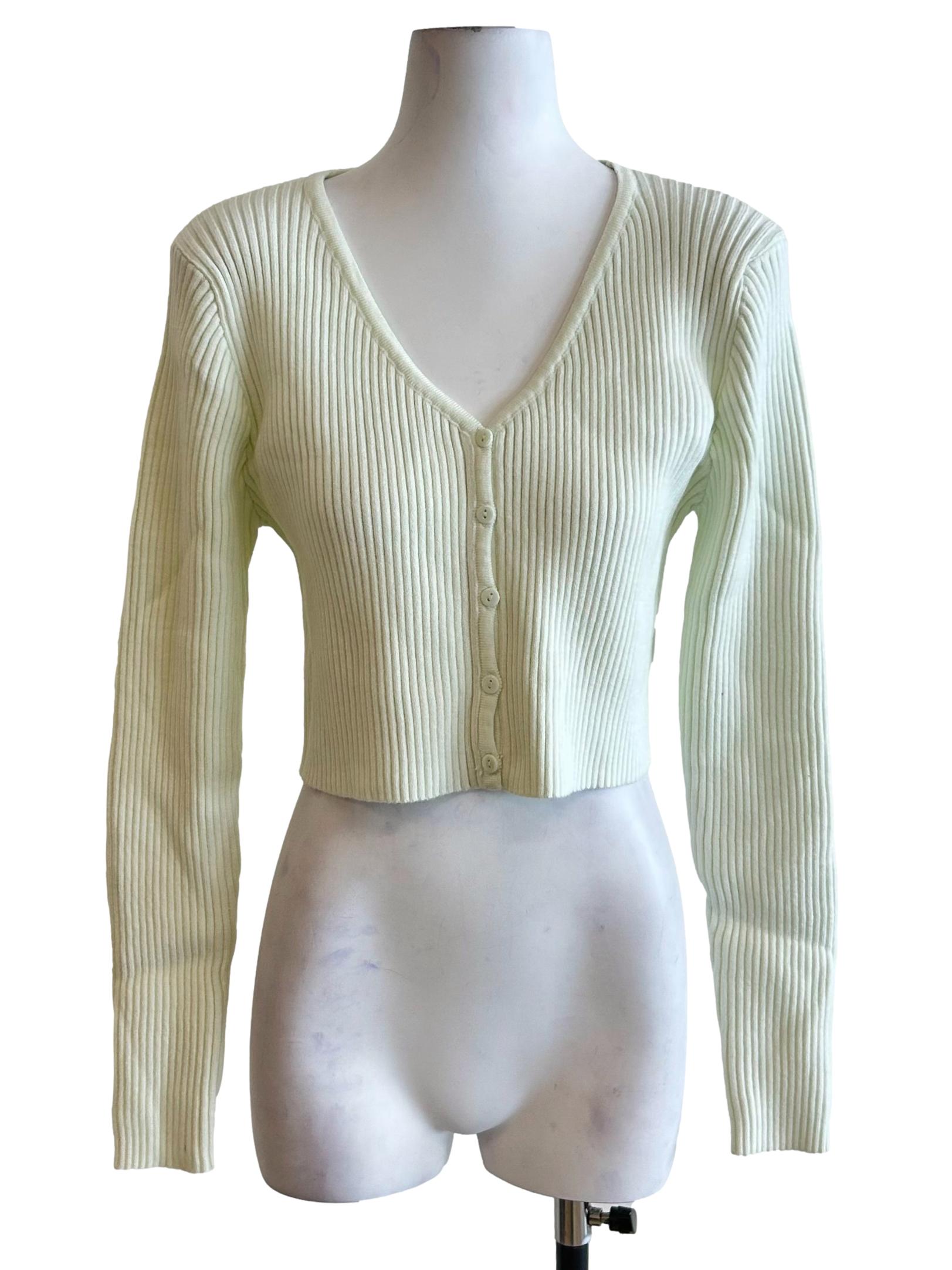 Light Mint Green Ribbed Knit Cardigan