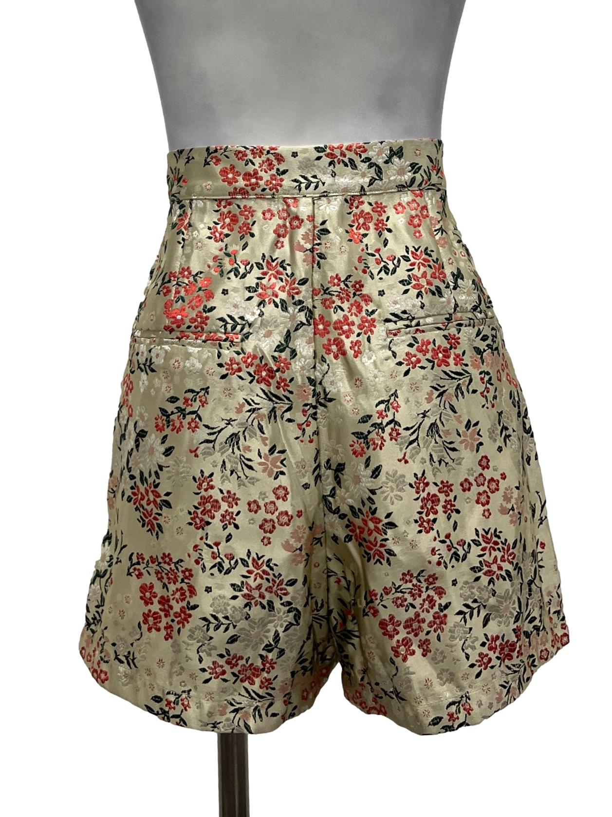 Champagne Gold Floral Embroidery Shorts