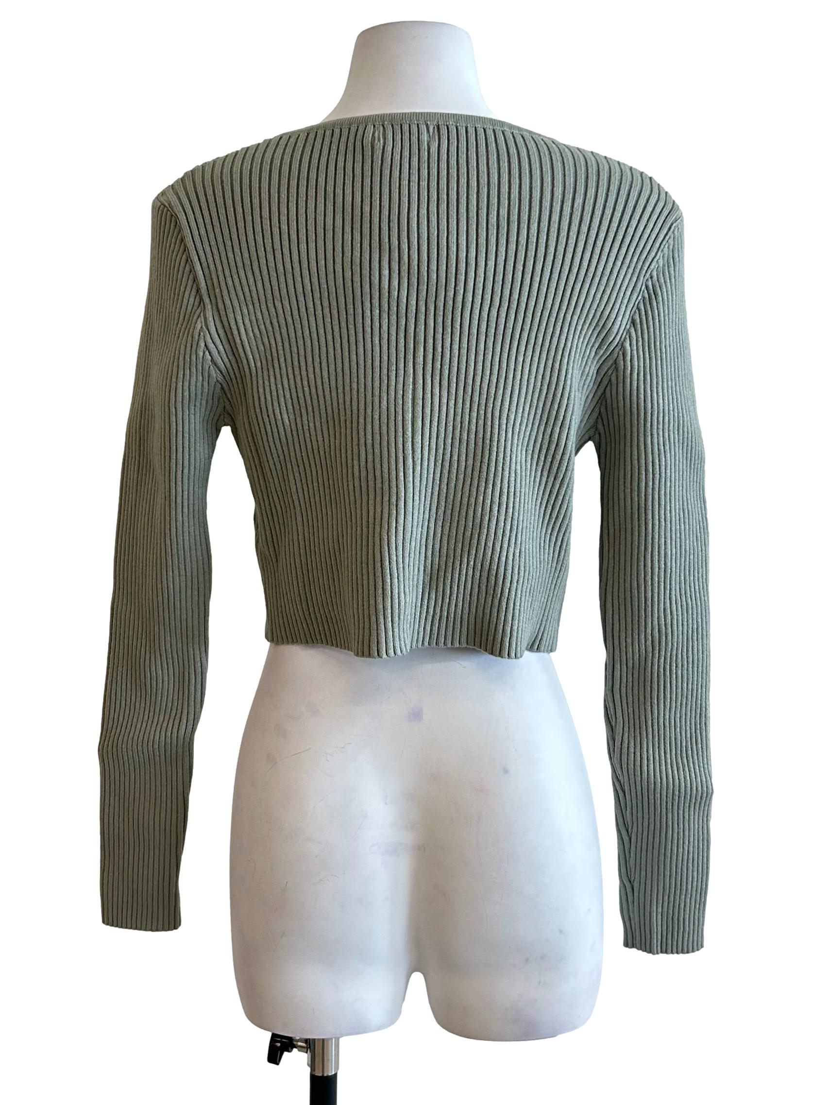 Sage Green Ribbed Knit Cardigan