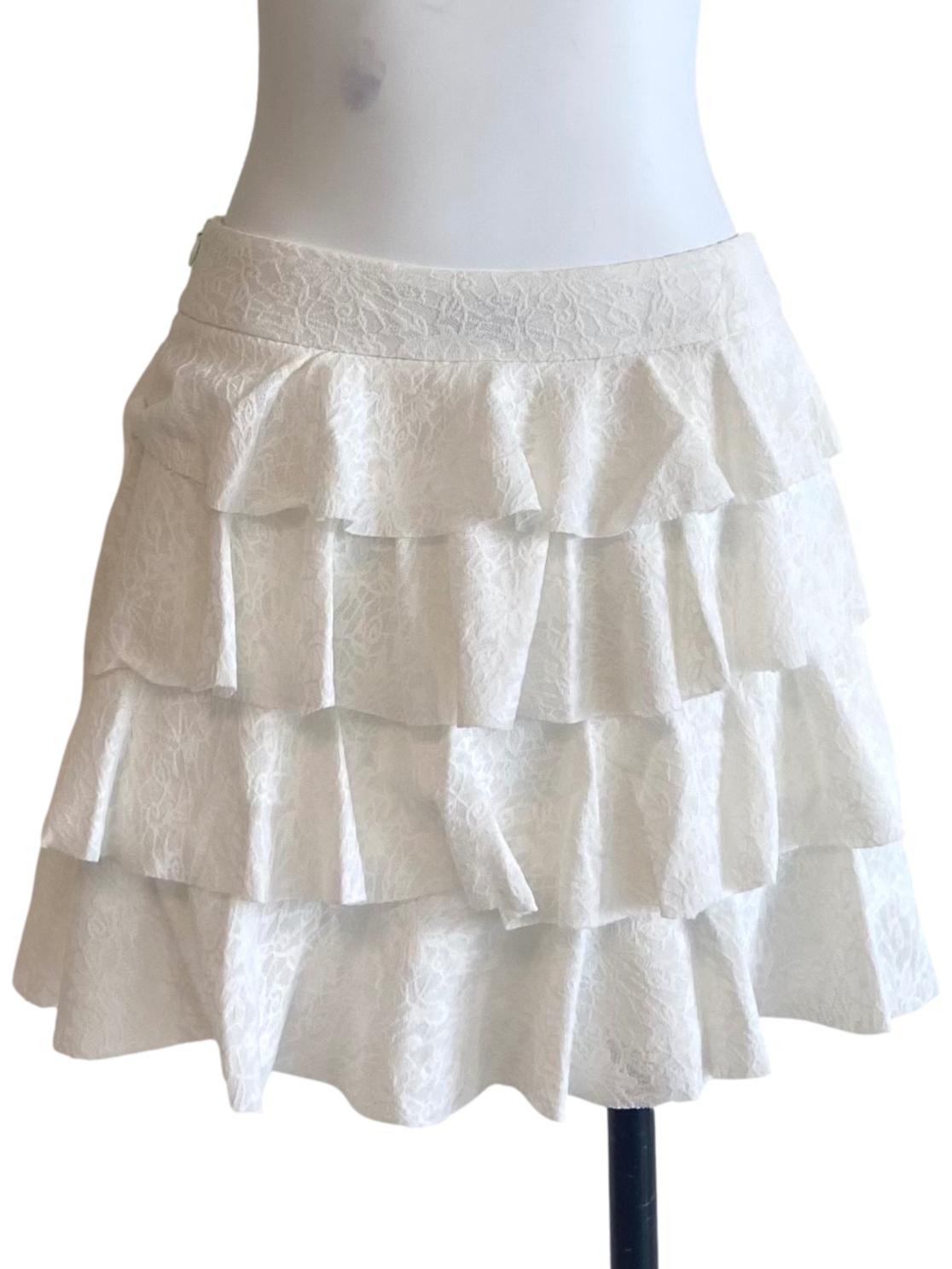 White Floral Lace Layered Skirt