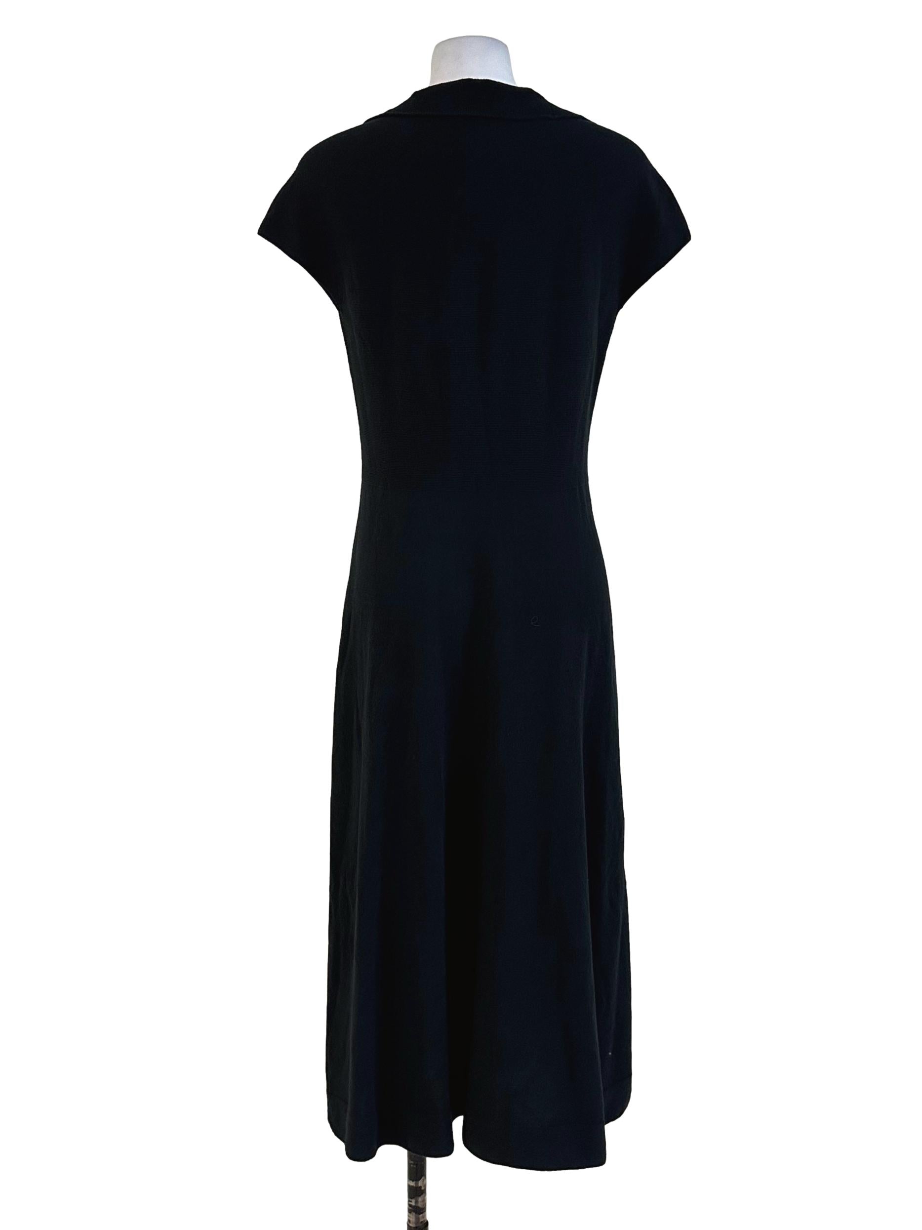 Black Plain Collar Midi Dress