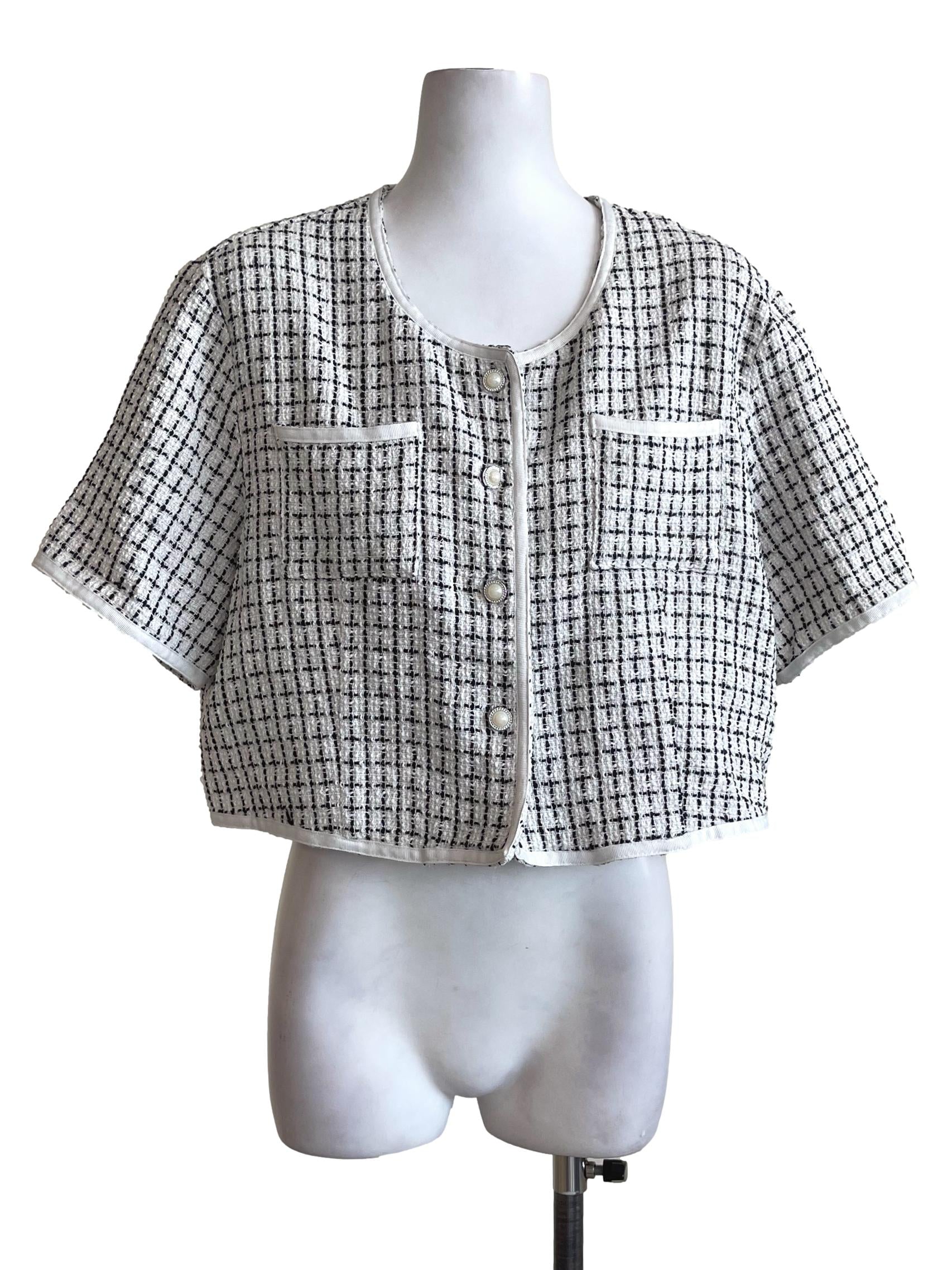 White Grid Tweed Jacket