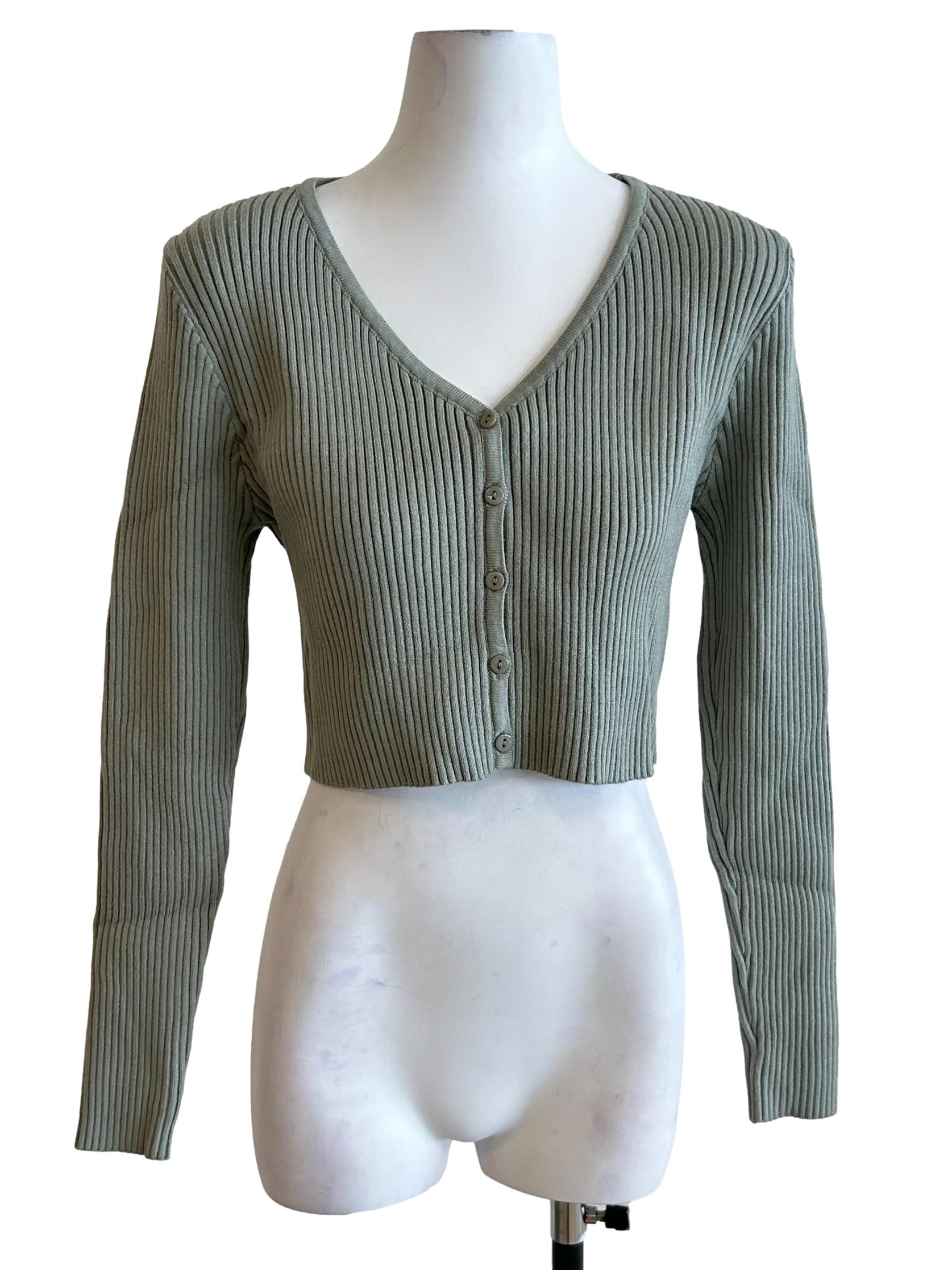 Sage Green Ribbed Knit Cardigan