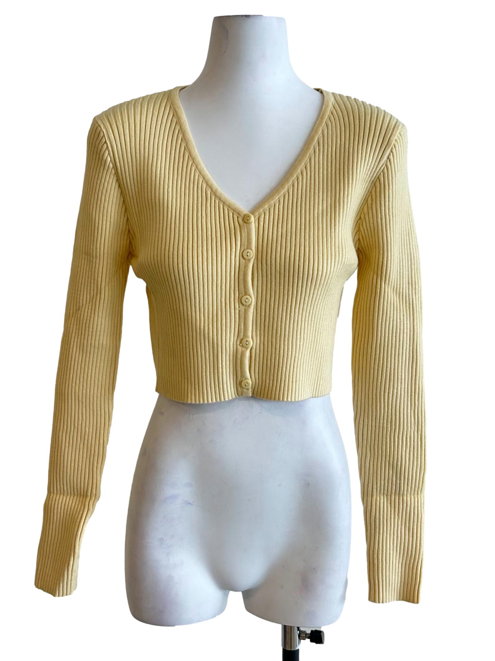 Butter Yellow Ribbed Knit Cardigan