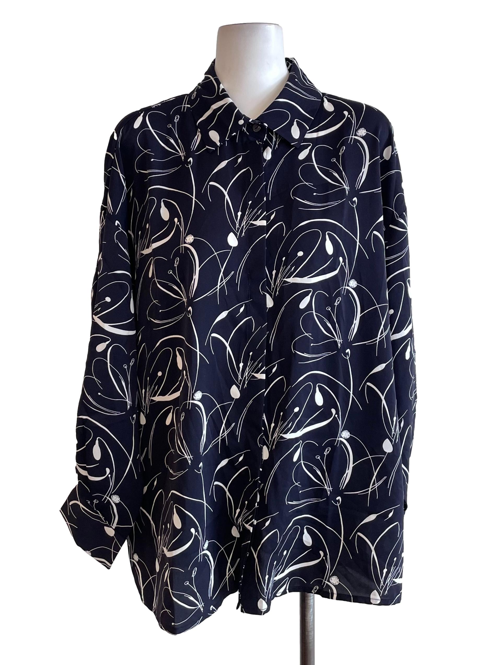 Navy Floral Oversized Shirt