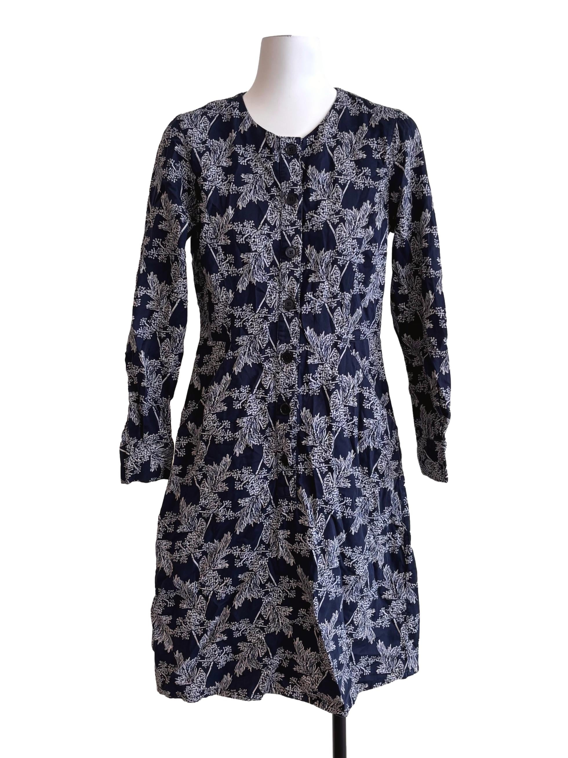 Navy Blue Floral Button Dress