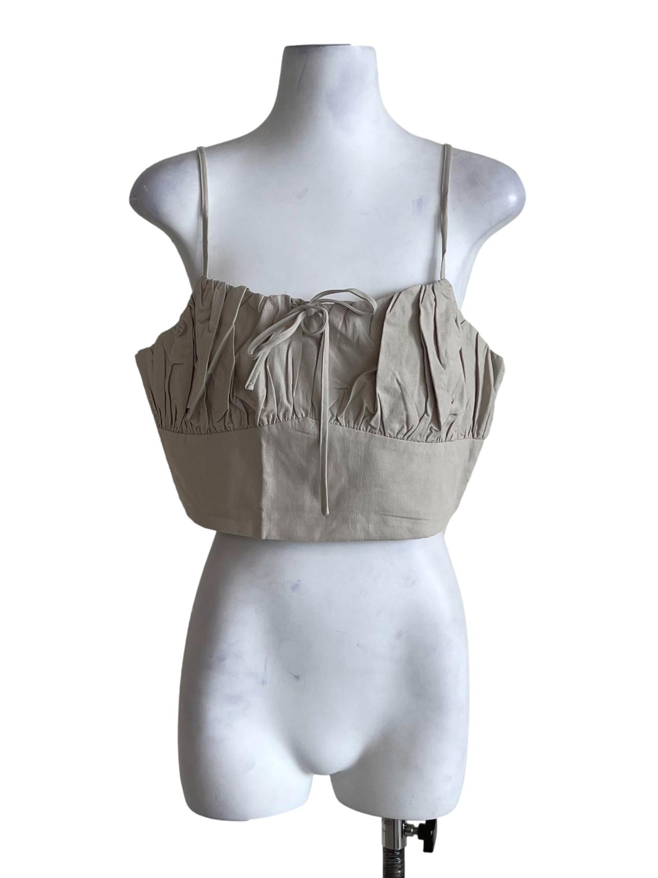 Beige Xandra Ruched Front Crop Top