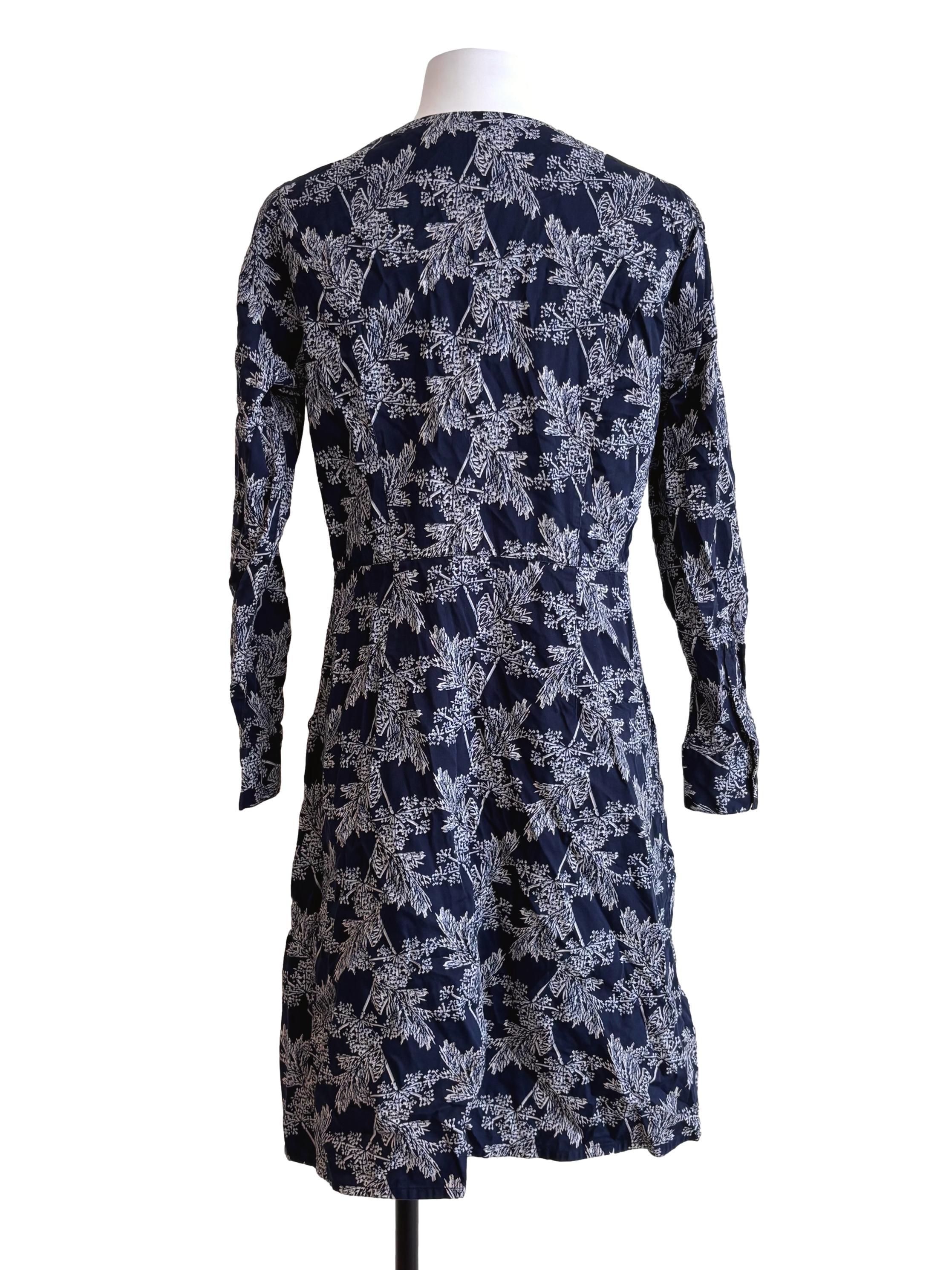 Navy Blue Floral Button Dress
