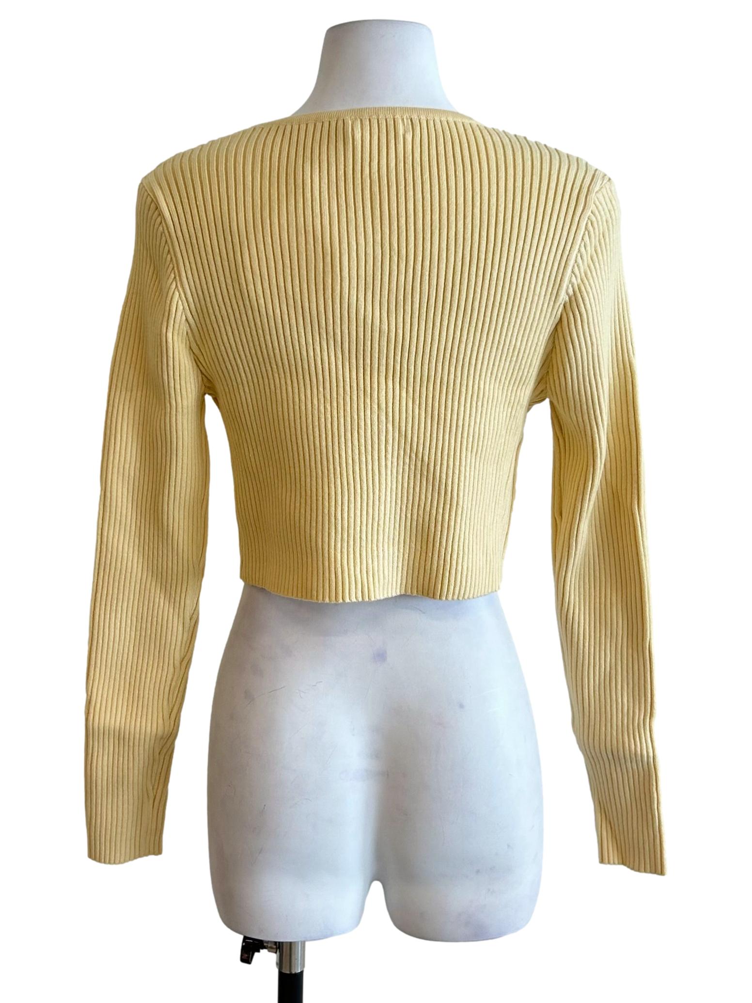 Butter Yellow Ribbed Knit Cardigan