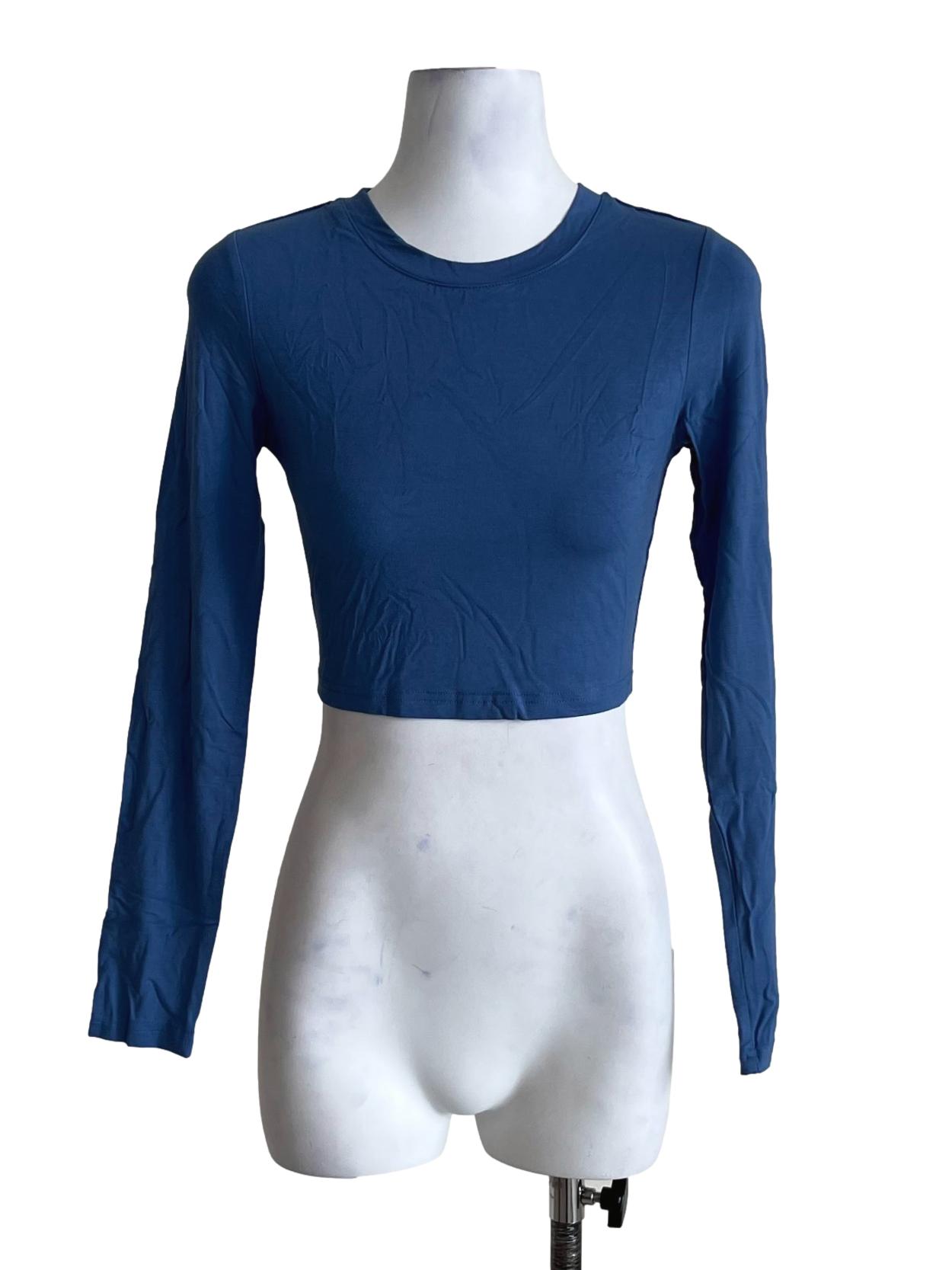 Blue Maleen Basic Long Sleeve Crop Top