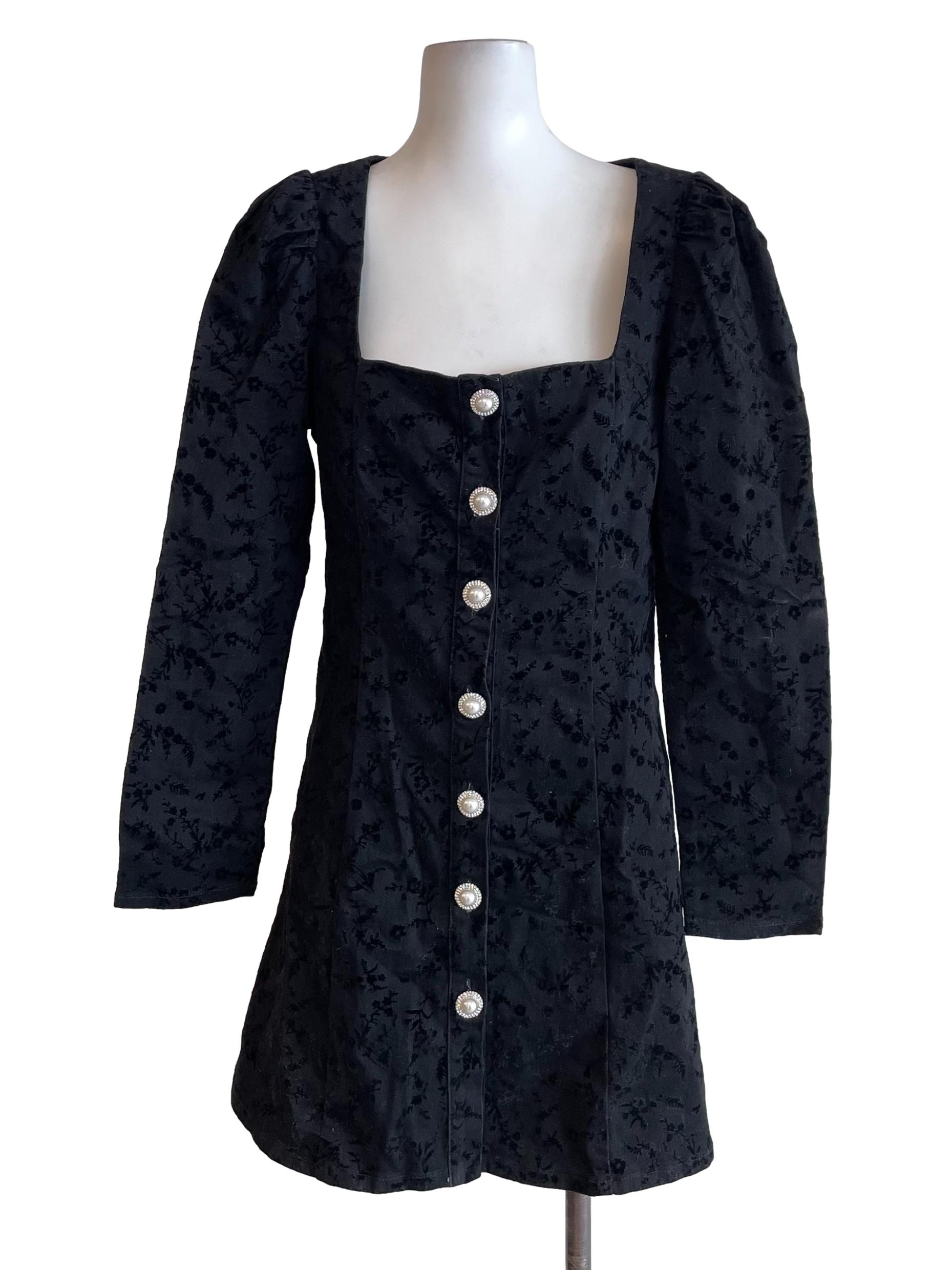 Black Square Neck Pearl Dress