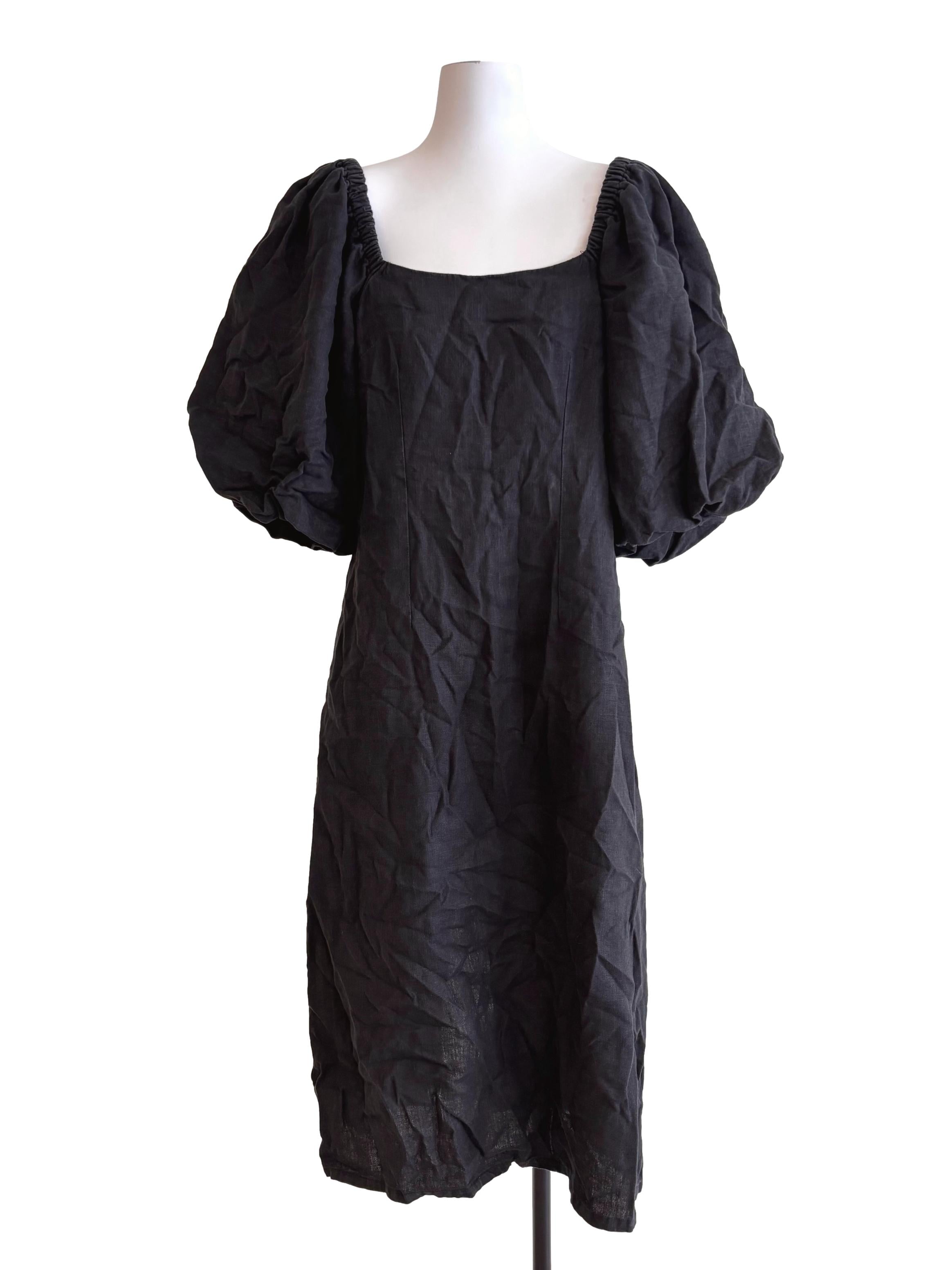 Black Puff Sleeve Square Neck Dress