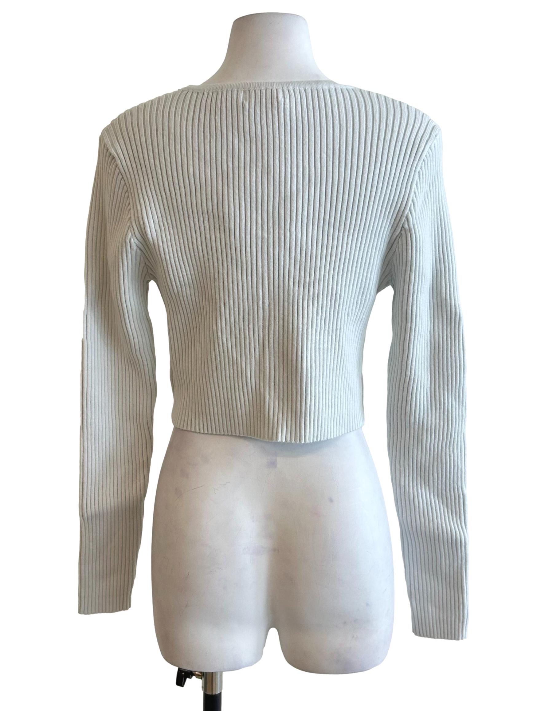 Frost White Ribbed Knit Cardigan