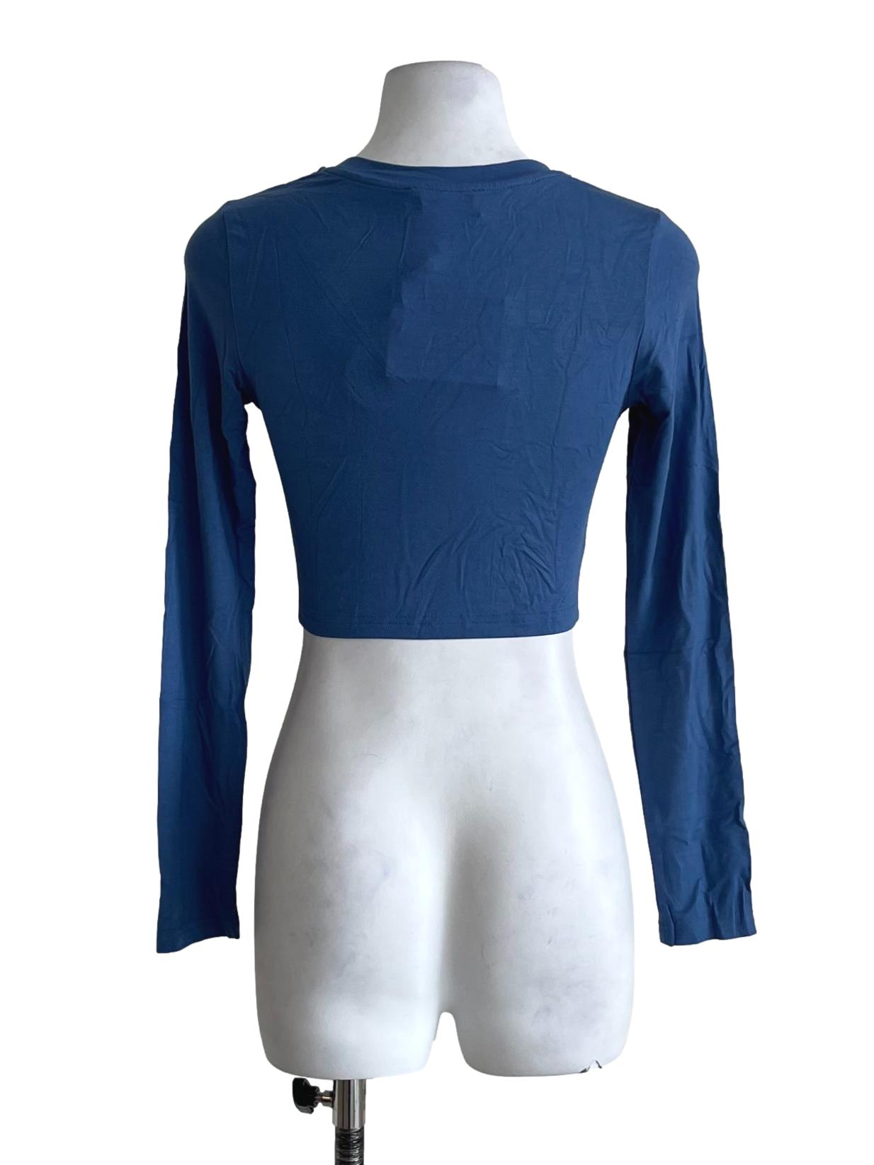 Blue Maleen Basic Long Sleeve Crop Top