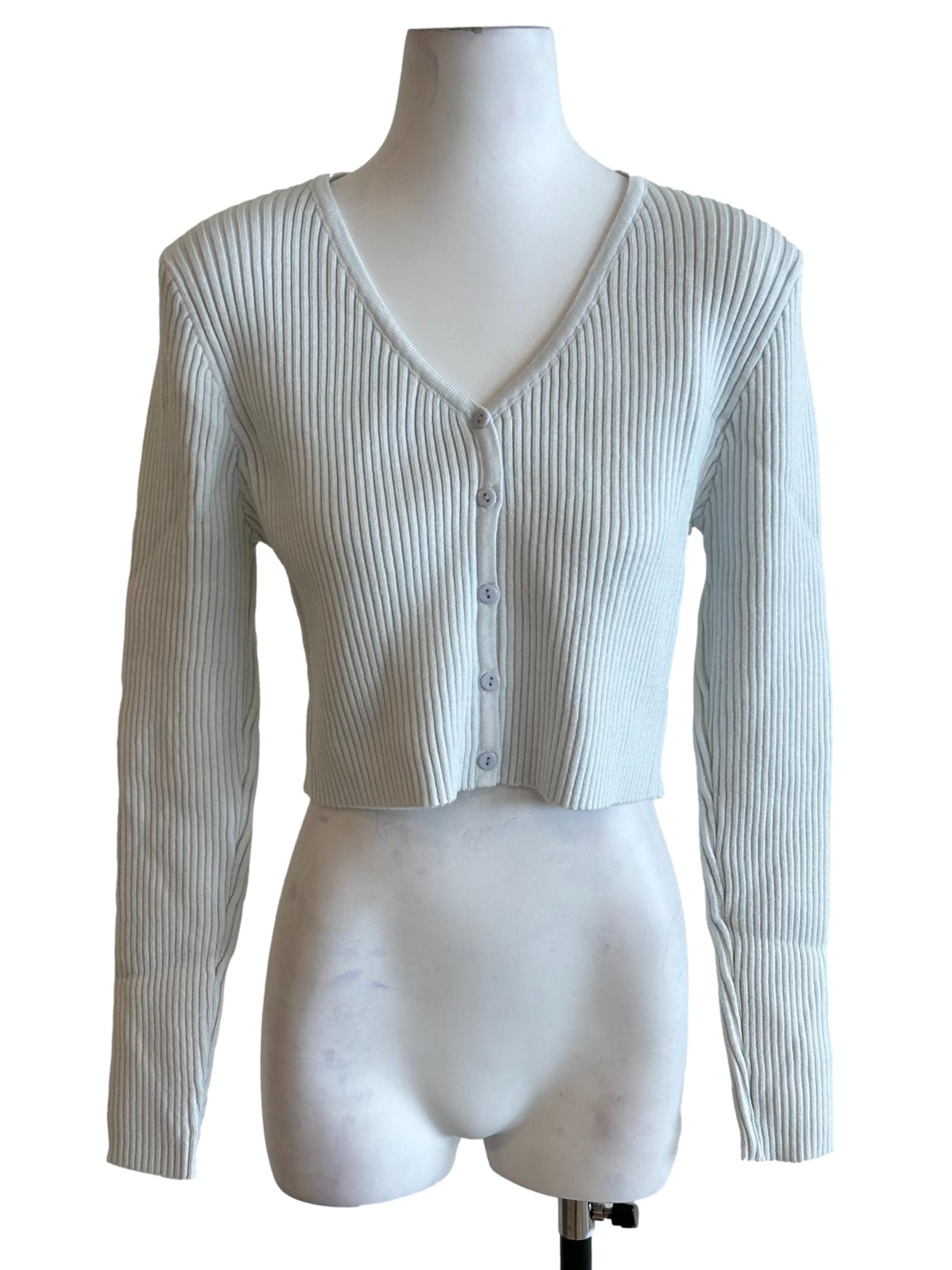 Frost White Ribbed Knit Cardigan