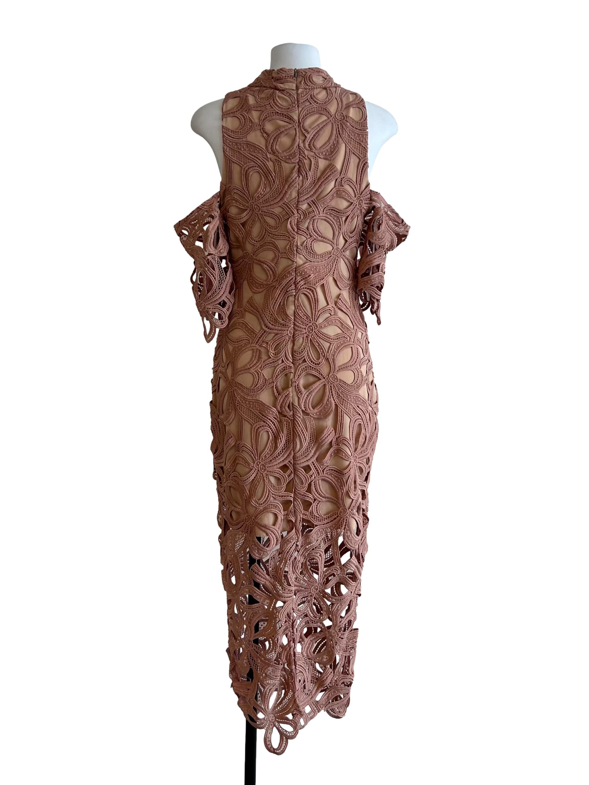 Pink Beige High Neck Eyelet Dress