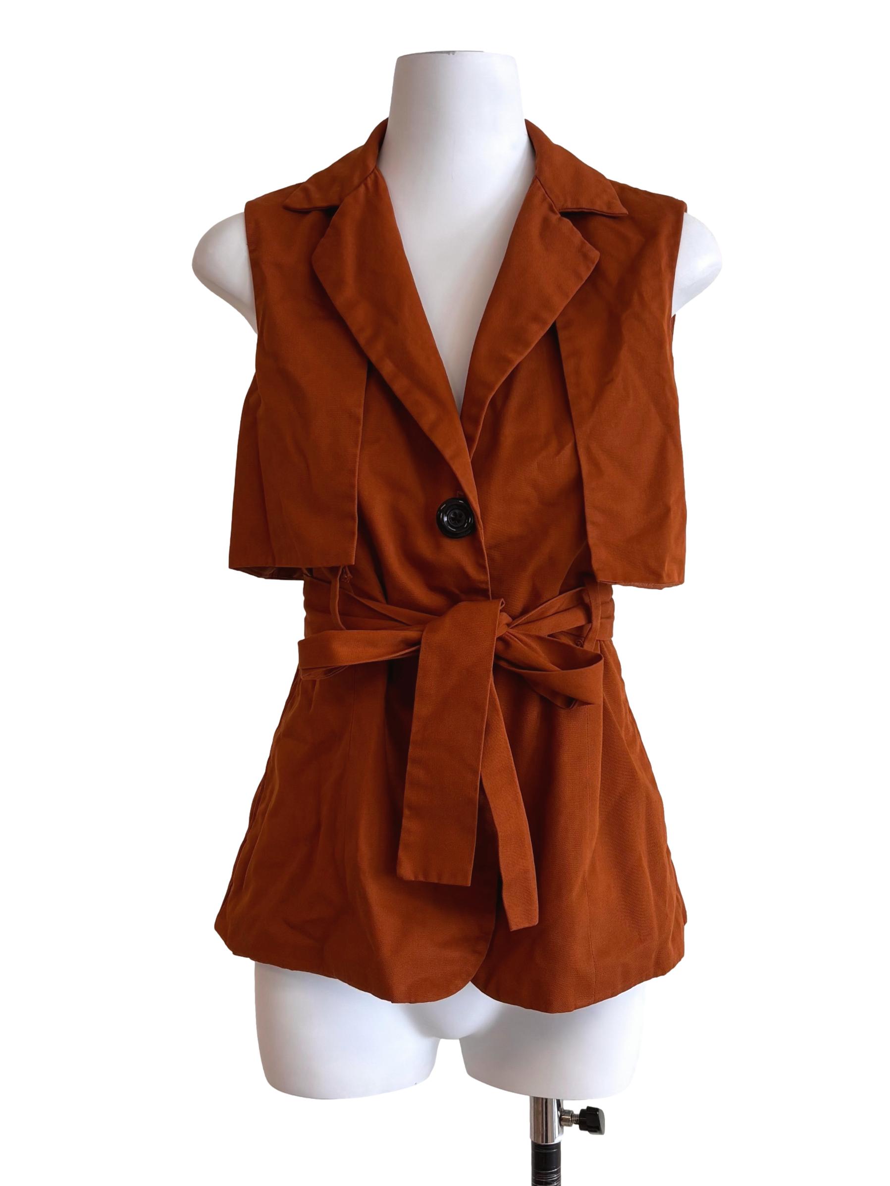 Caramel Brown Overlay Sleeveless Coat
