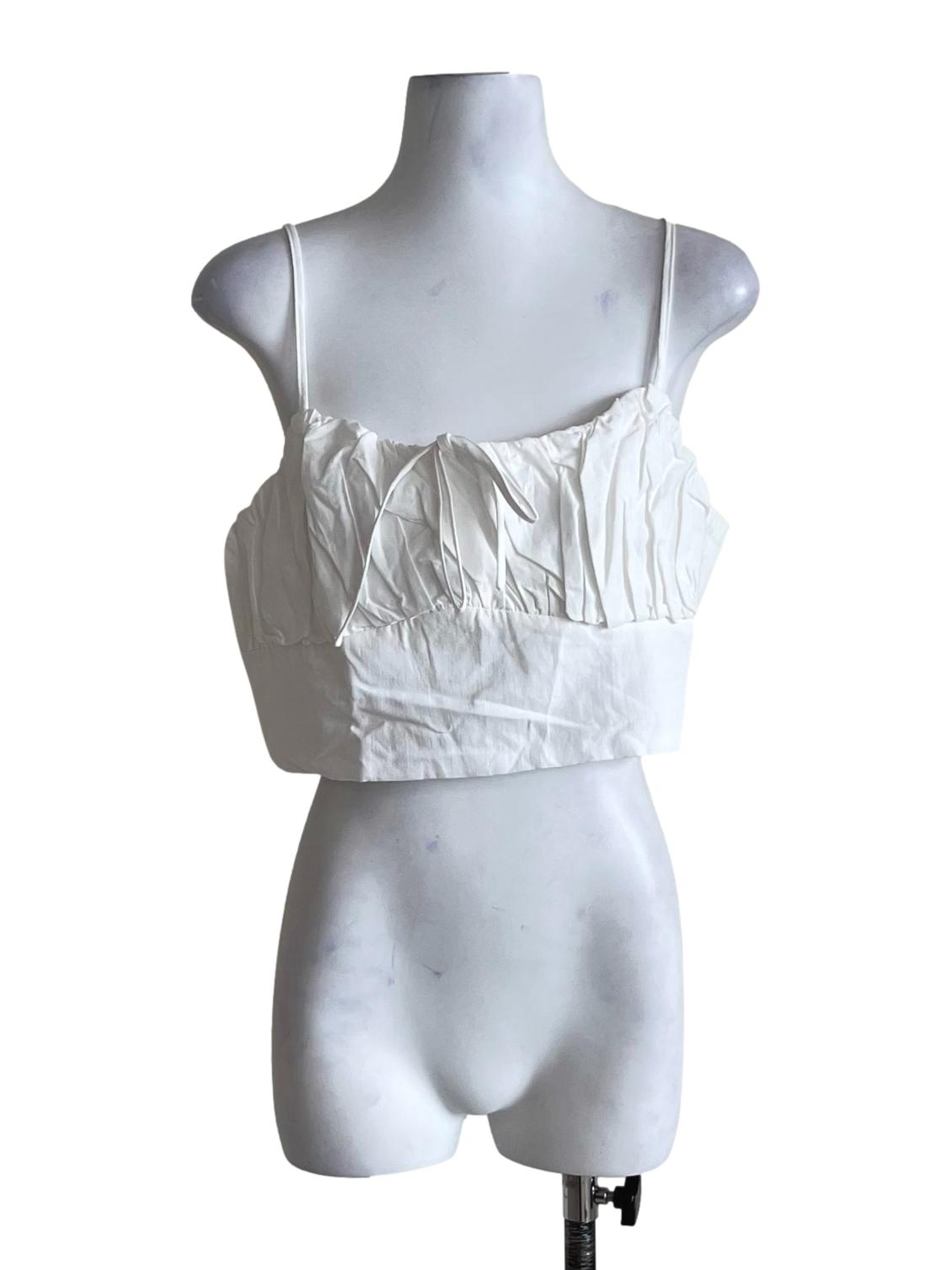White Xandra Ruched Front Crop Top