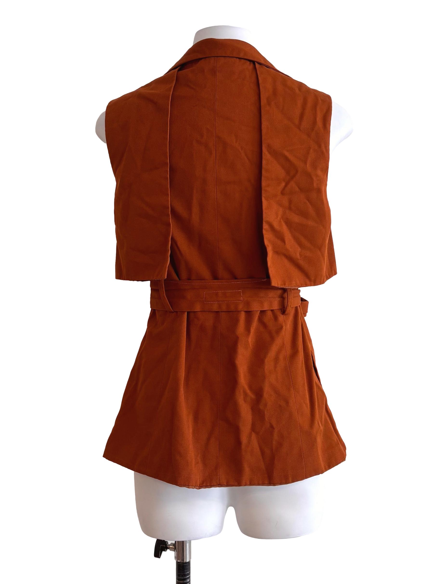 Caramel Brown Overlay Sleeveless Coat