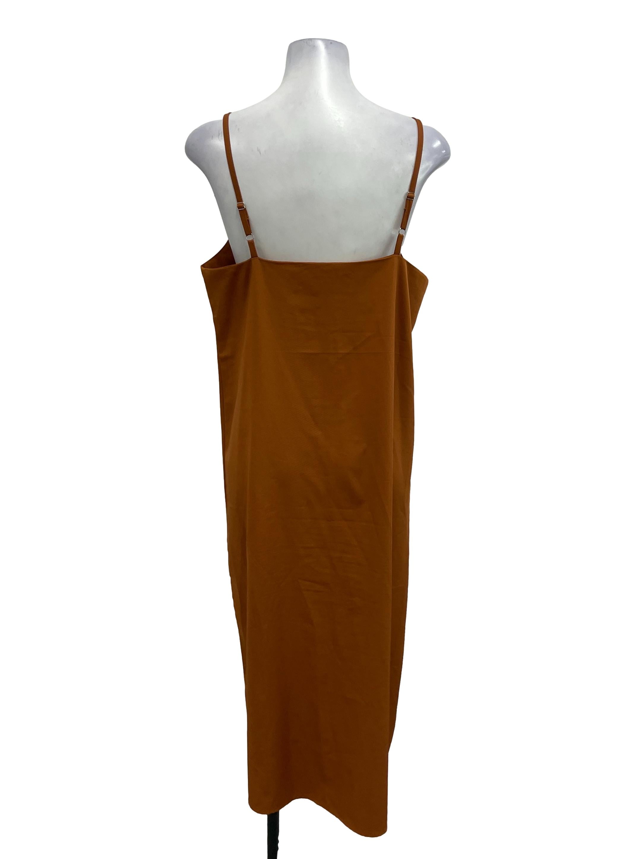 Brown V-Neck Cami Sleeveless Midi Dress