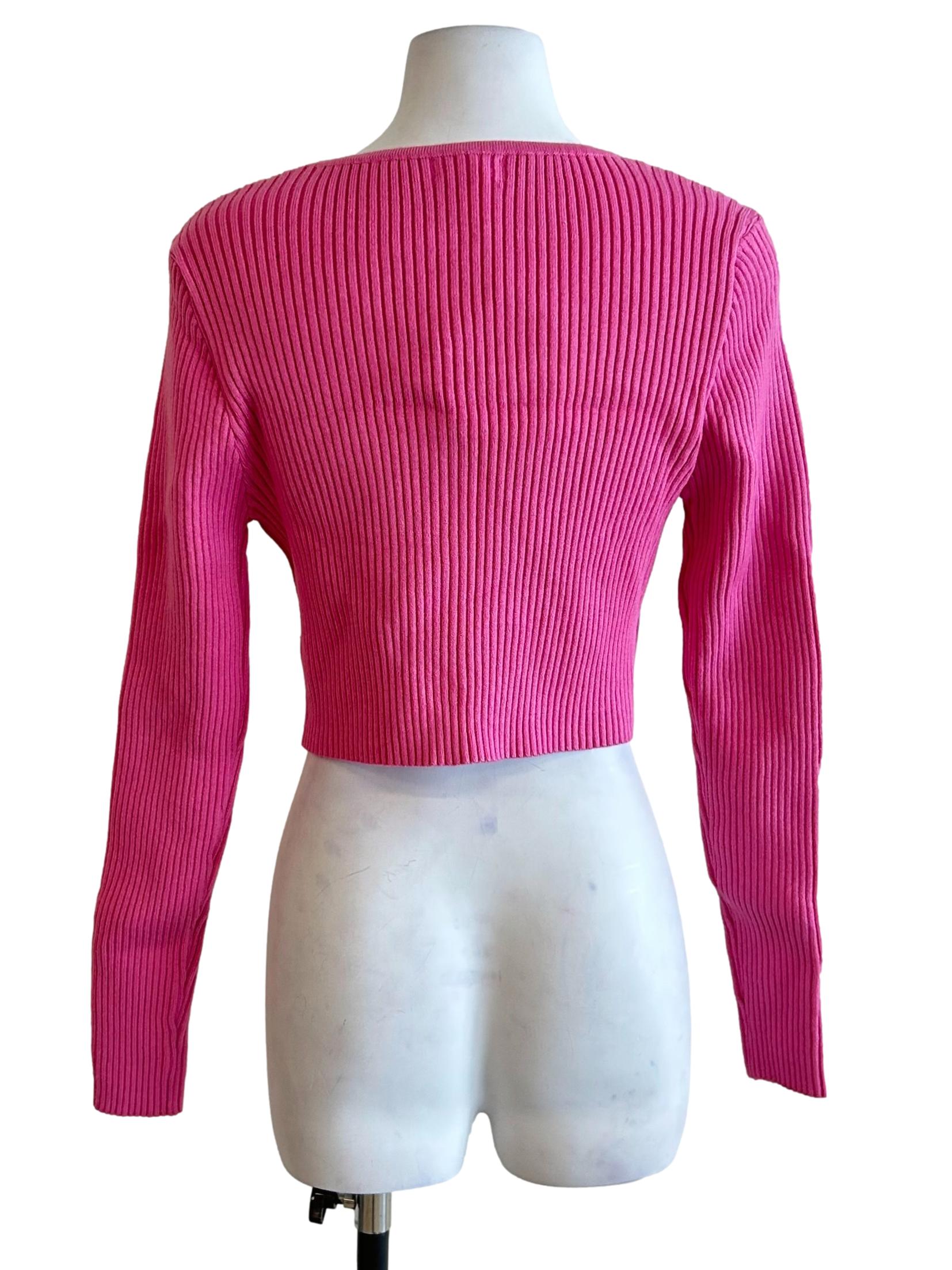 Hot Pink Ribbed Knit Cardigan
