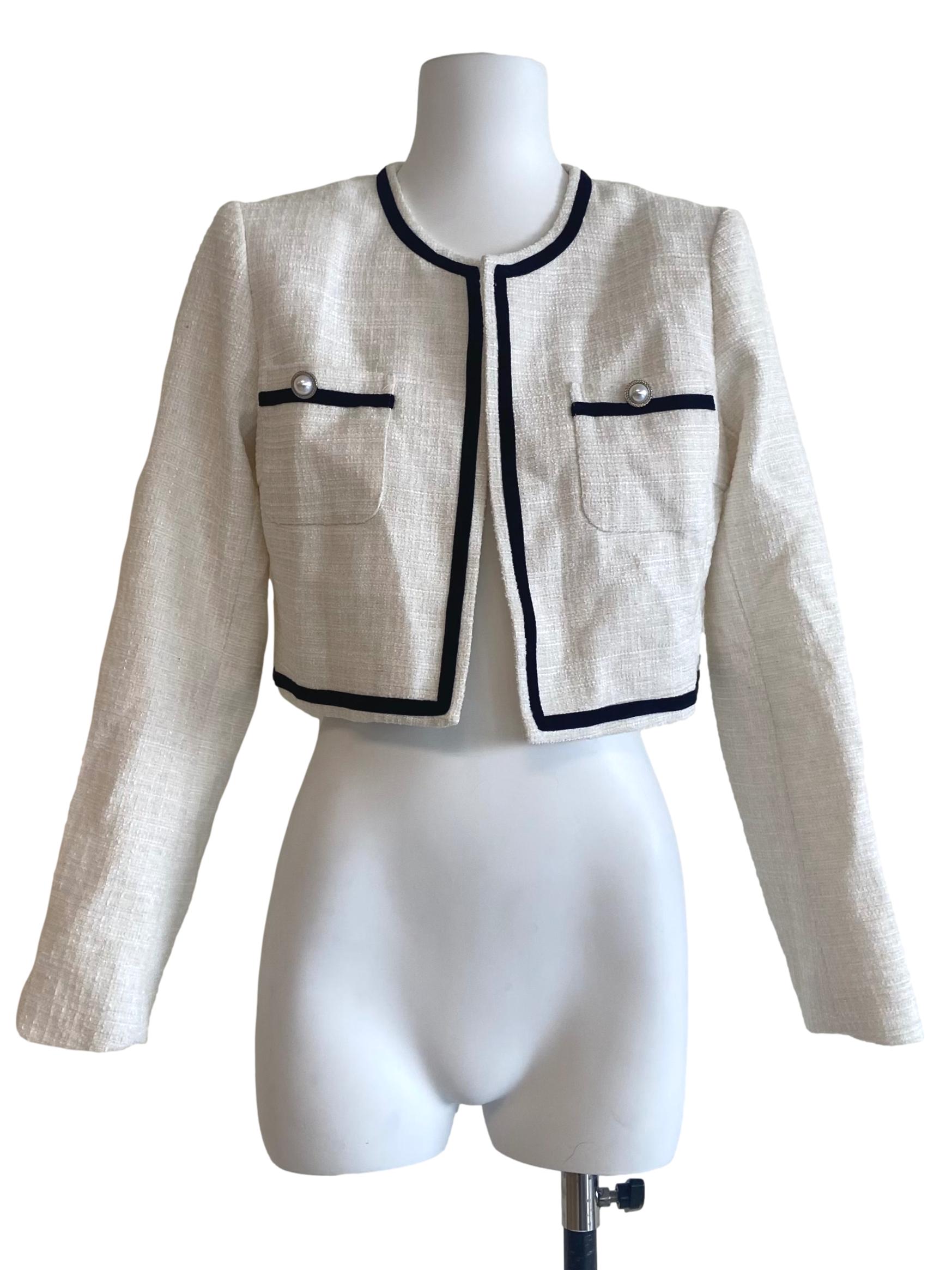 White & Black Twill Cardigan