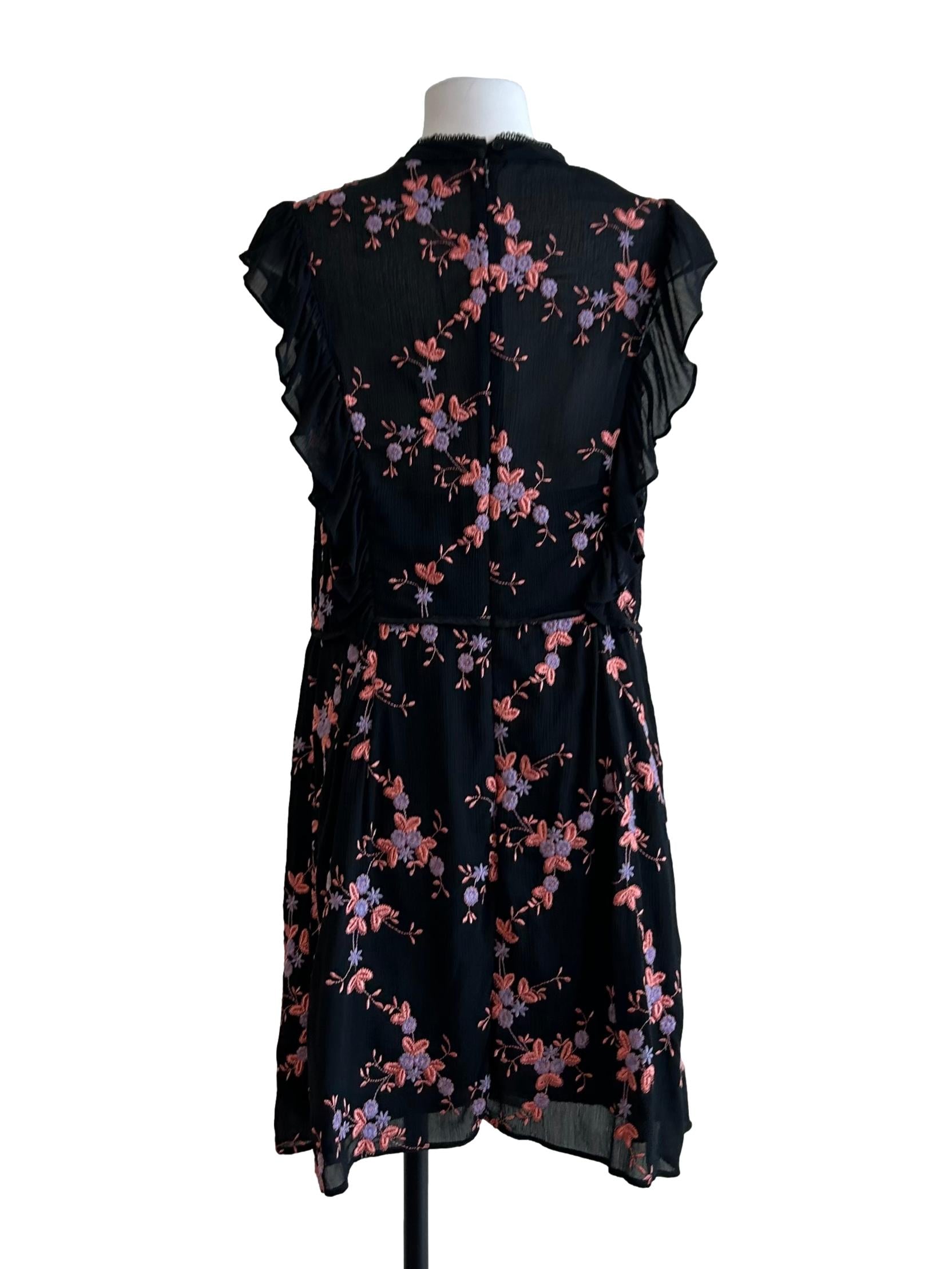 Black Multicolor Floral Embroidered Dress