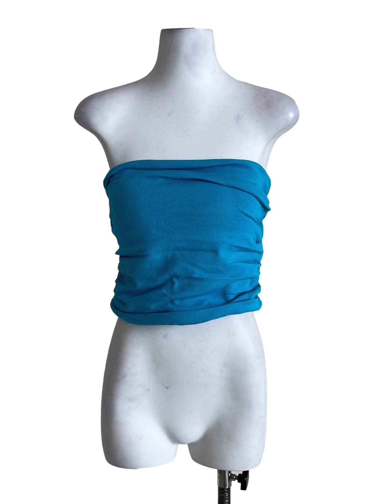 Blue Chelle Ruched Tube Padded Top