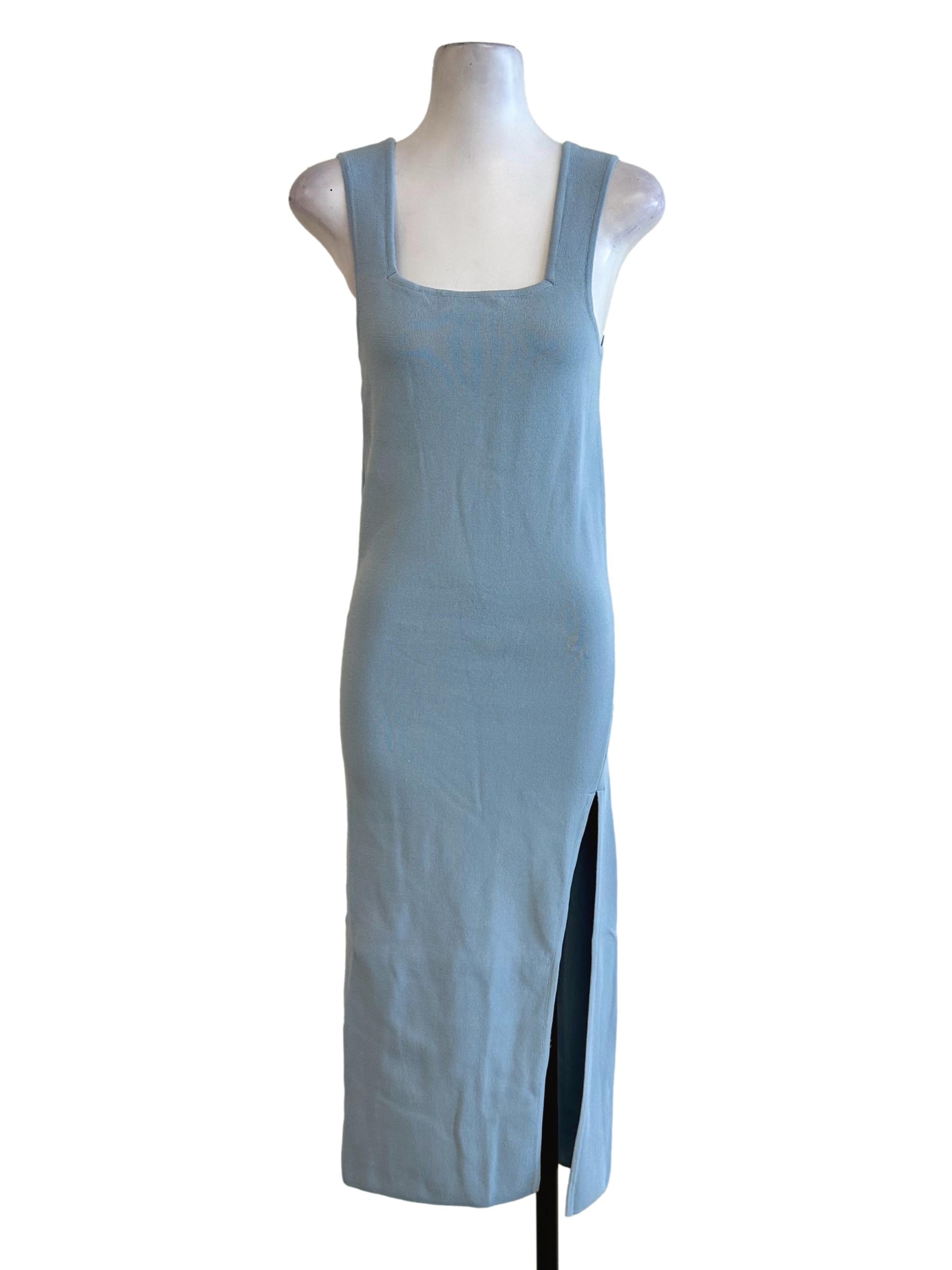 Light Sky Blue Textured Sleeveless Dress