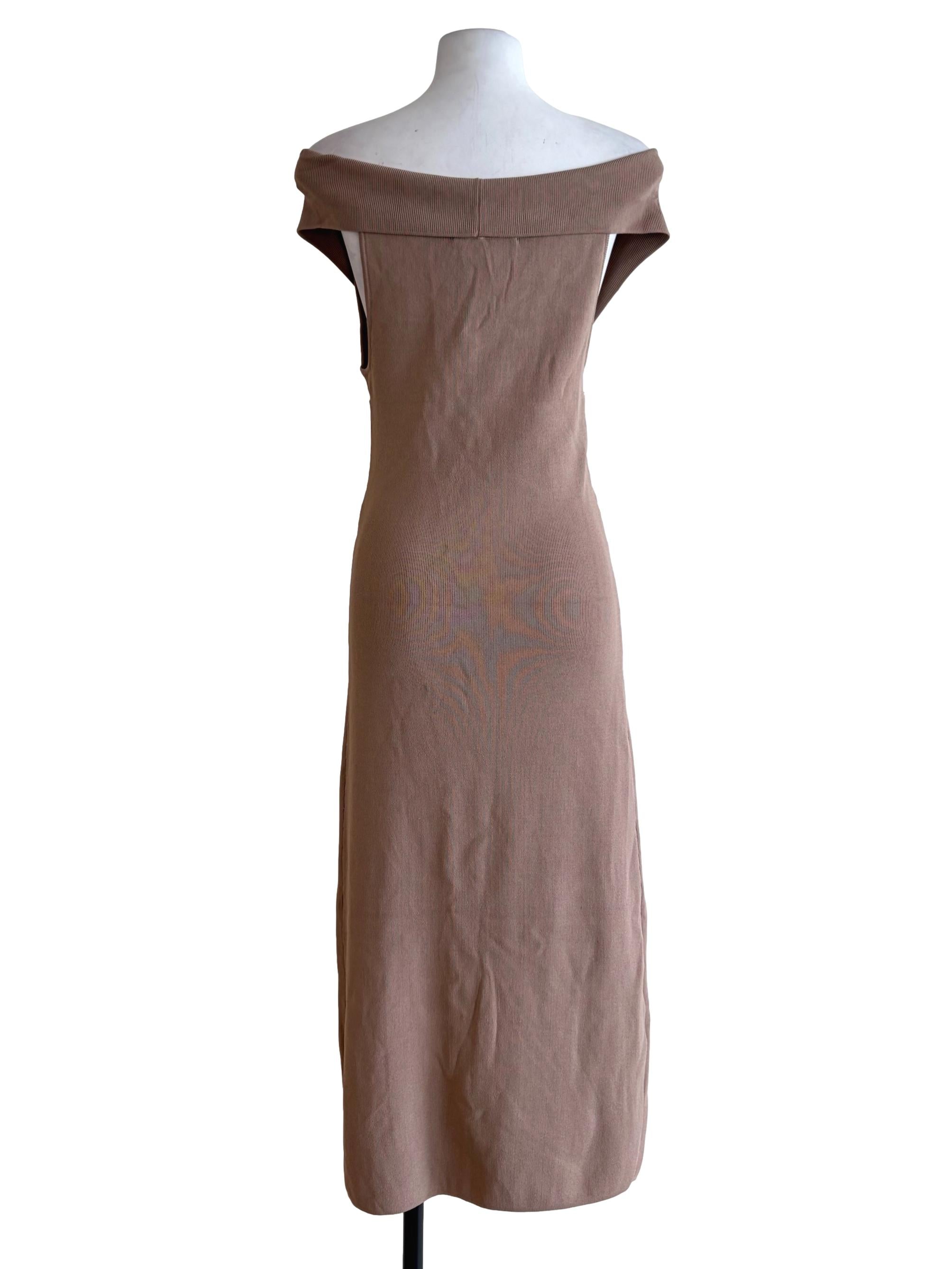 Bone Beige Knitted Cross Bodycon Dress