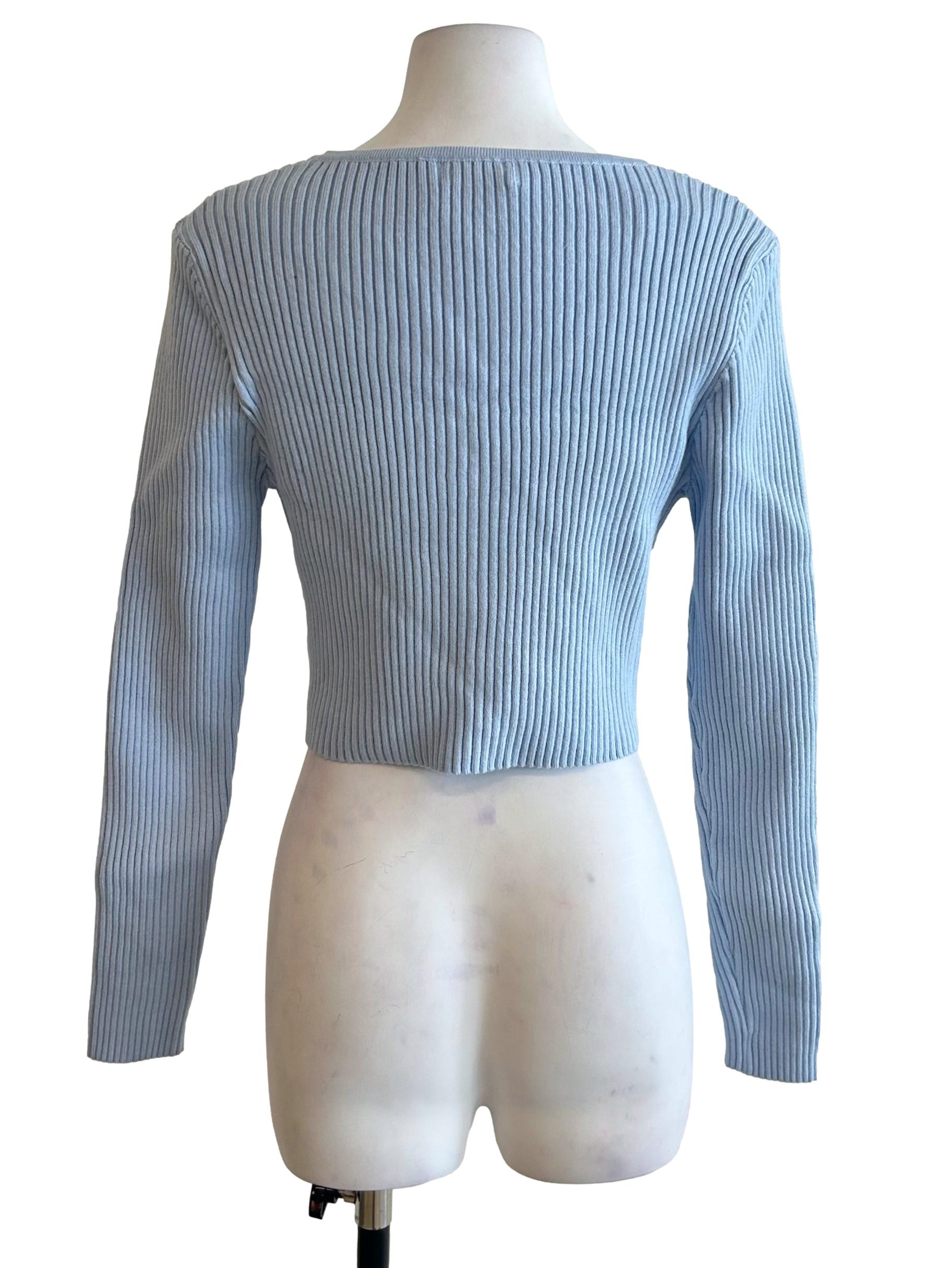 Ice Blue Ribbed Knit Cardigan