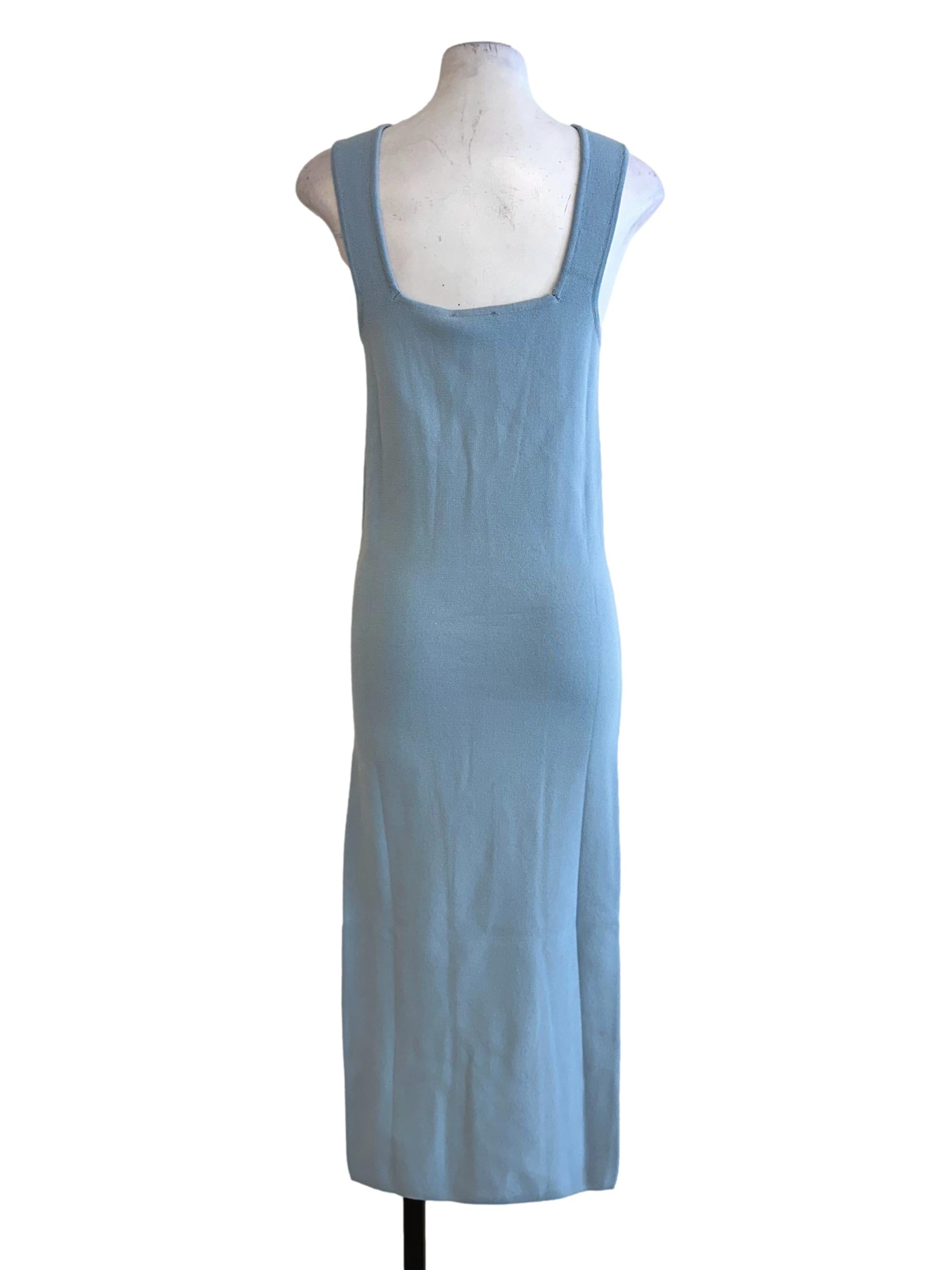 Light Sky Blue Textured Sleeveless Dress