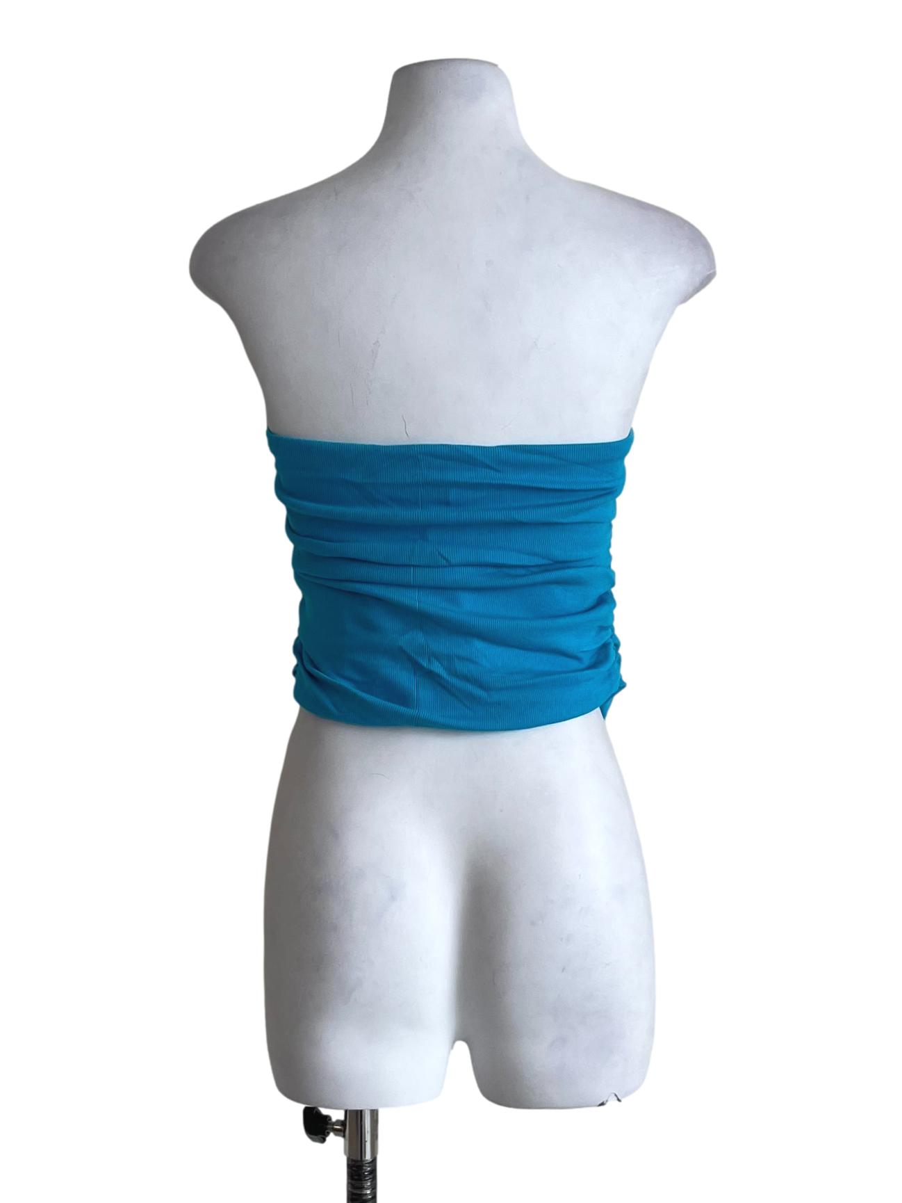 Blue Chelle Ruched Tube Padded Top