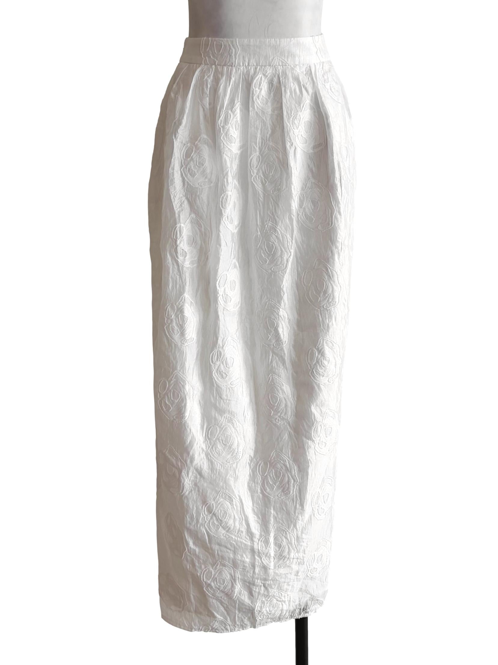 Porcelain White Floral Embroidery A-Line Skirts