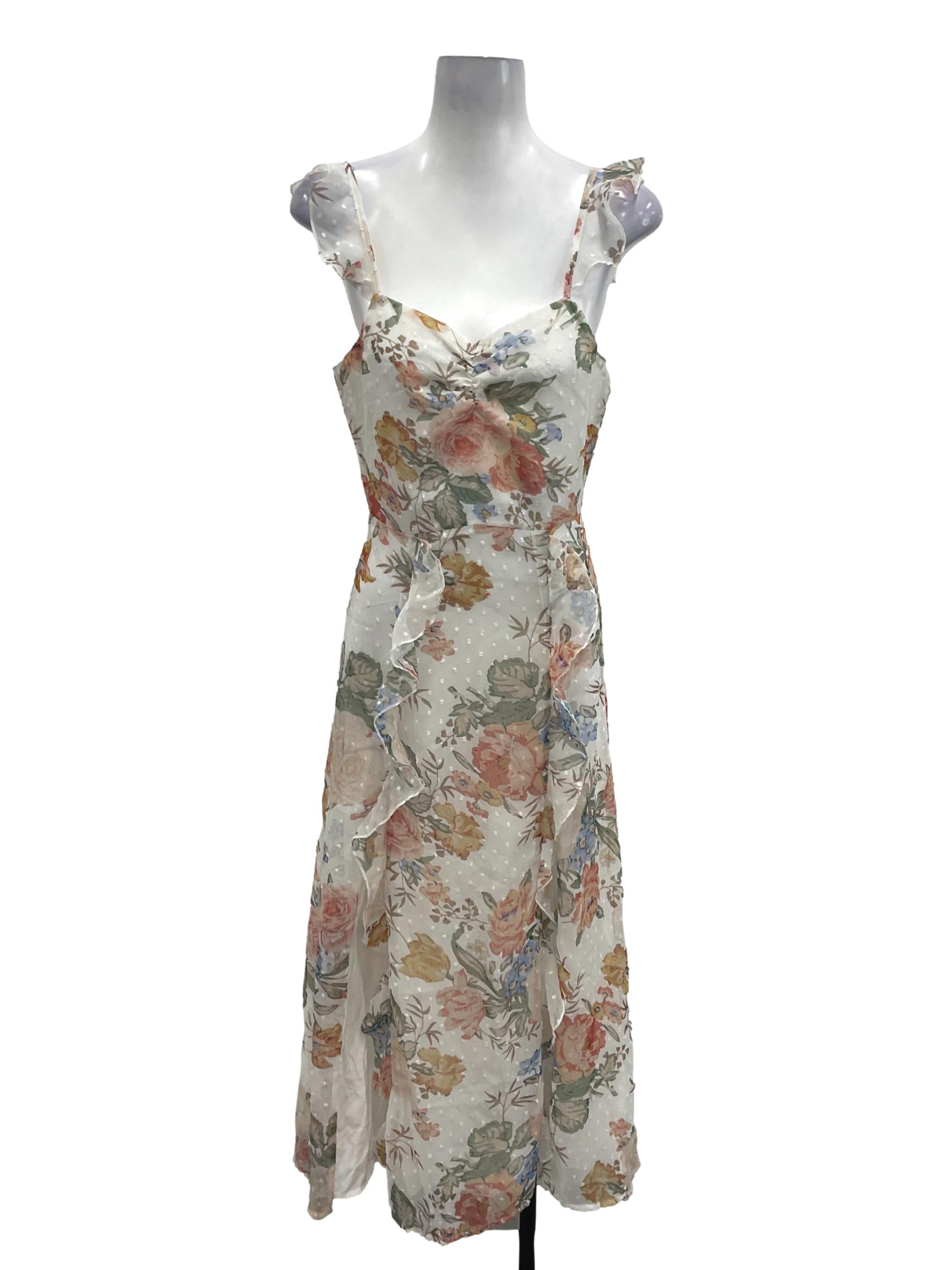 White Sweetheart Floral Ruche Cami Maxi Dress