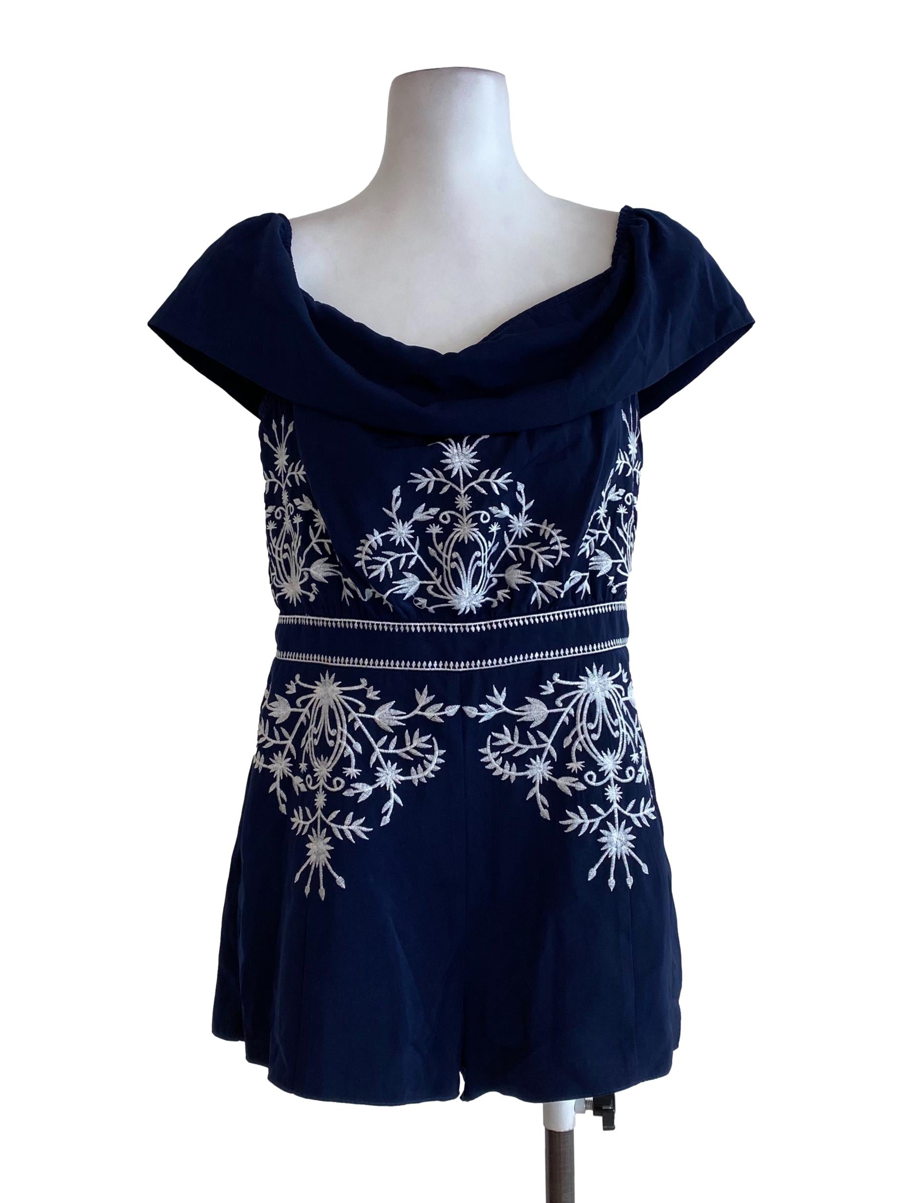 Navy Blue Embroidered Rompers