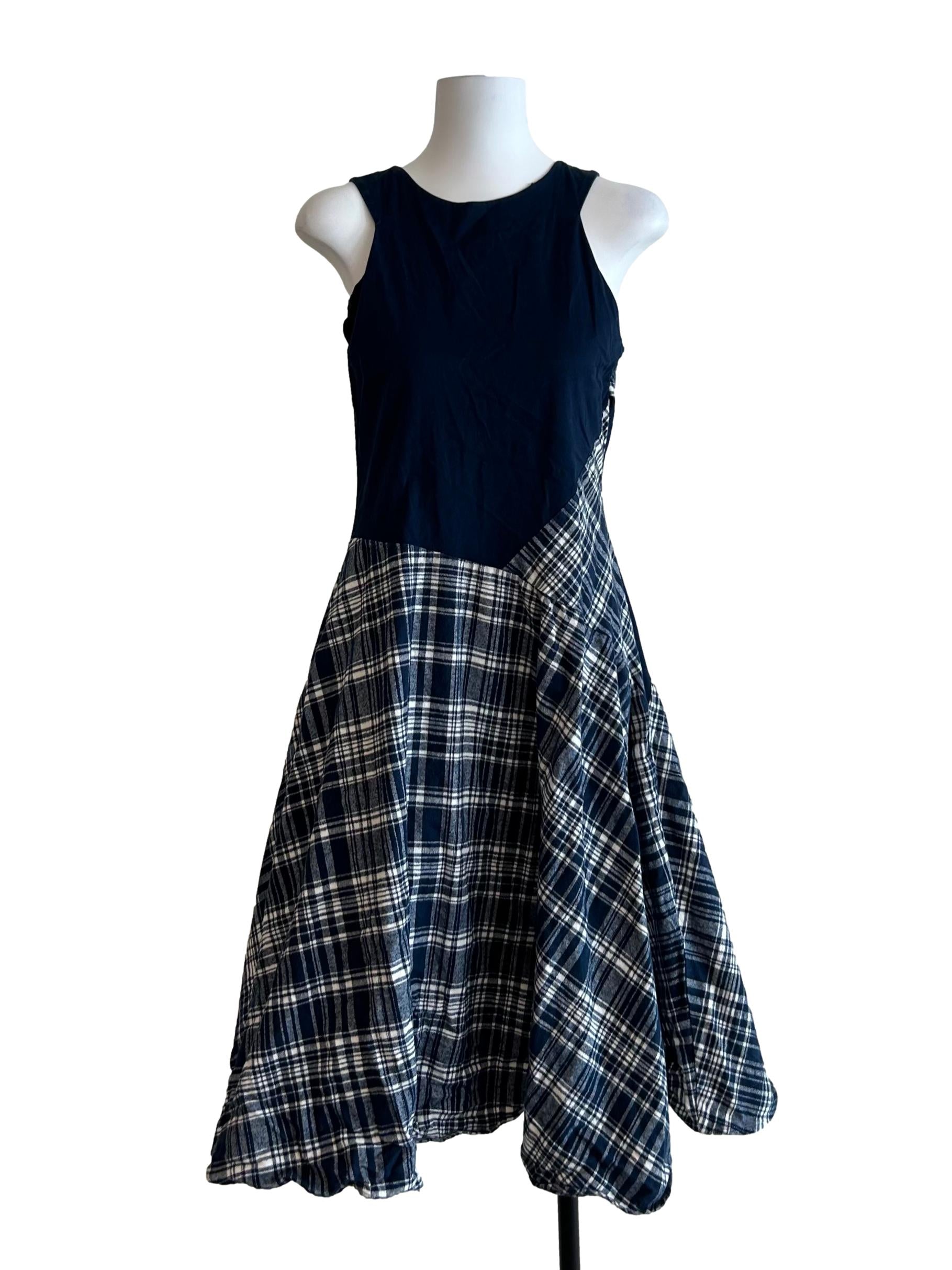 Navy Blue Tartan Print Dress