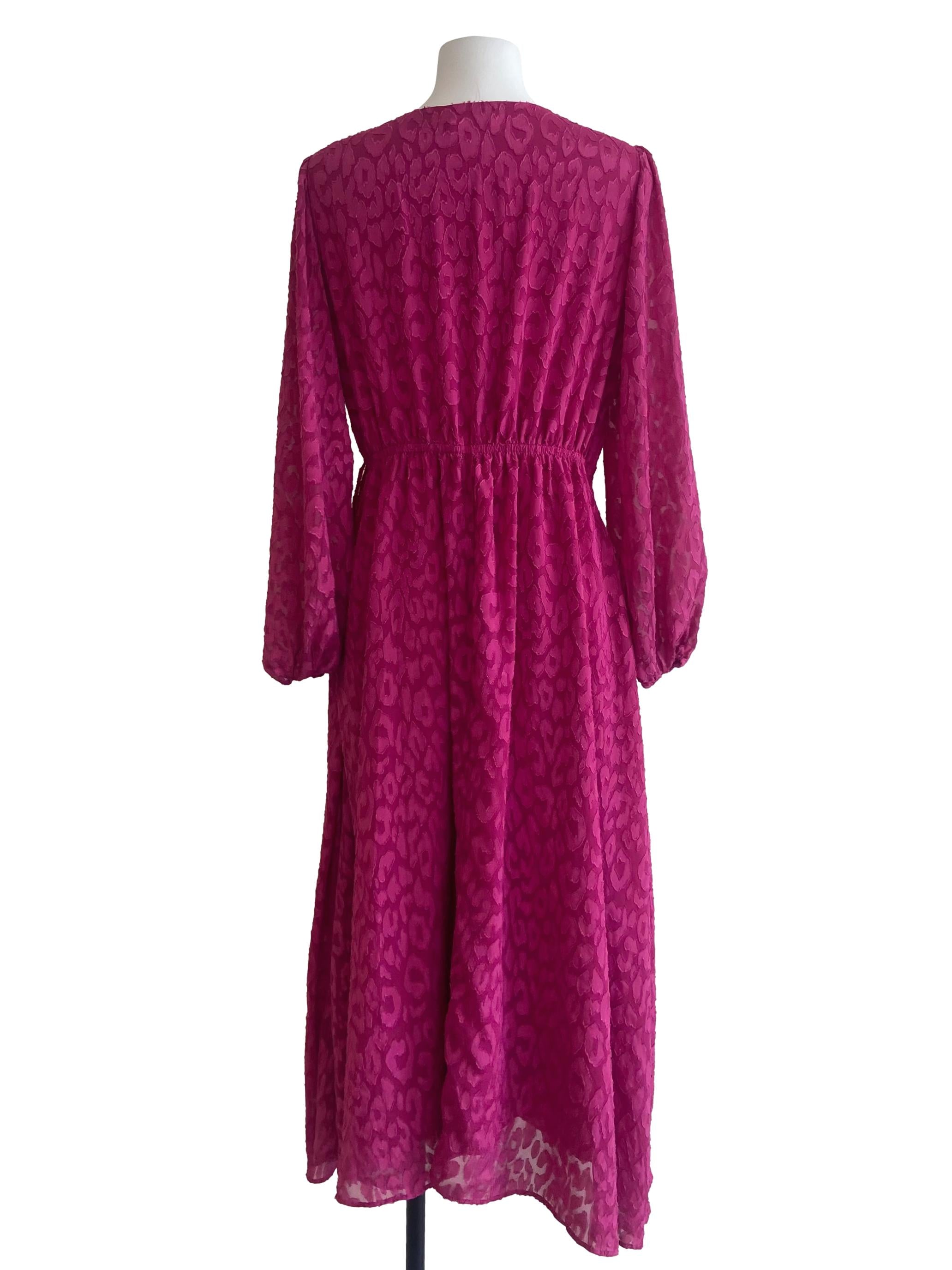 Hot Pink Floral V Neck Wrap Dress