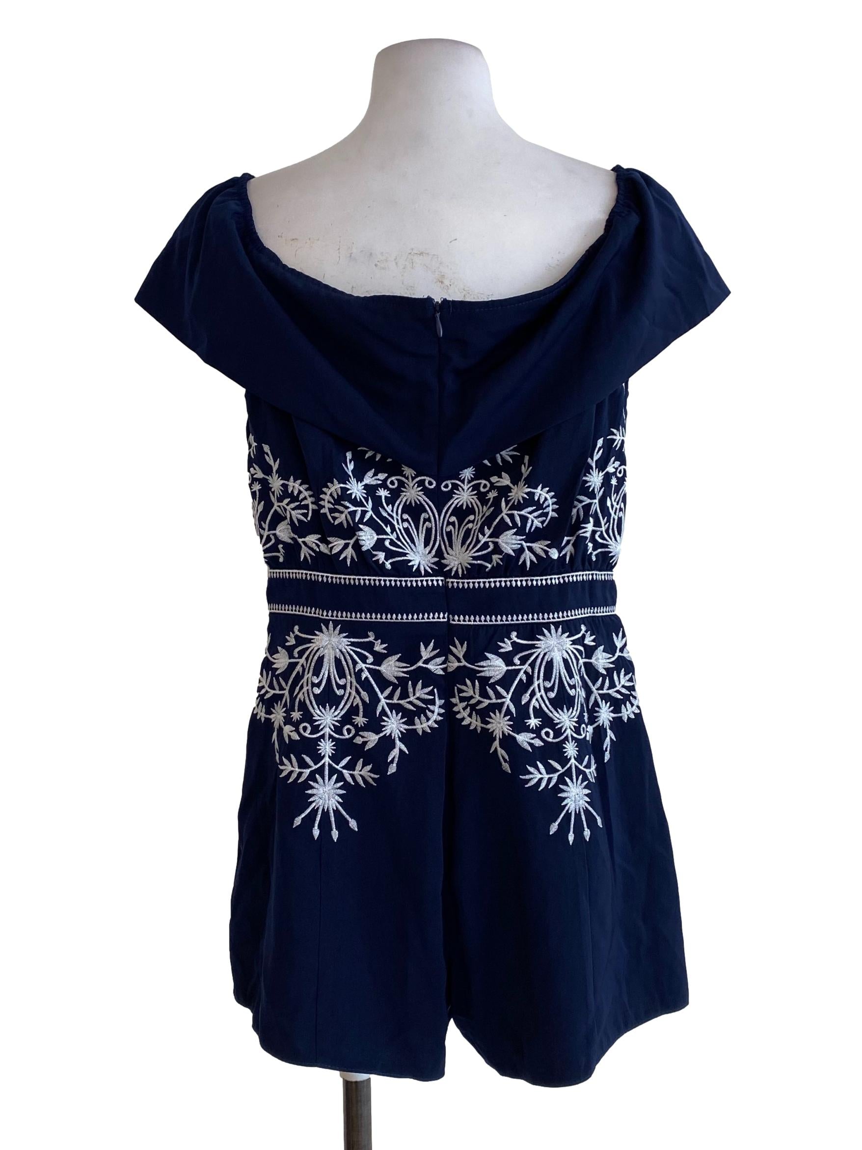 Navy Blue Embroidered Rompers