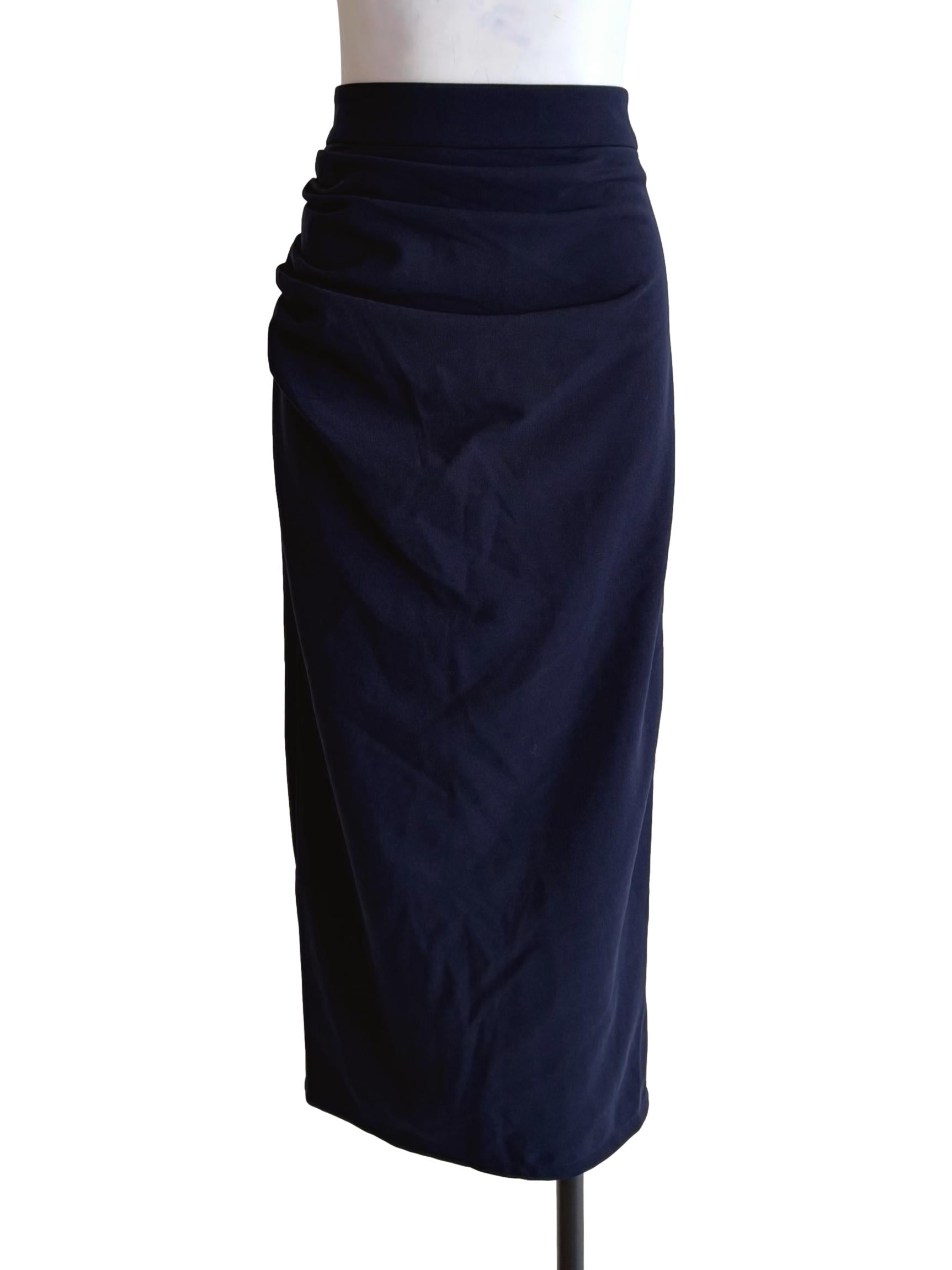Navy Blue Ruched Side A-Line Skirt