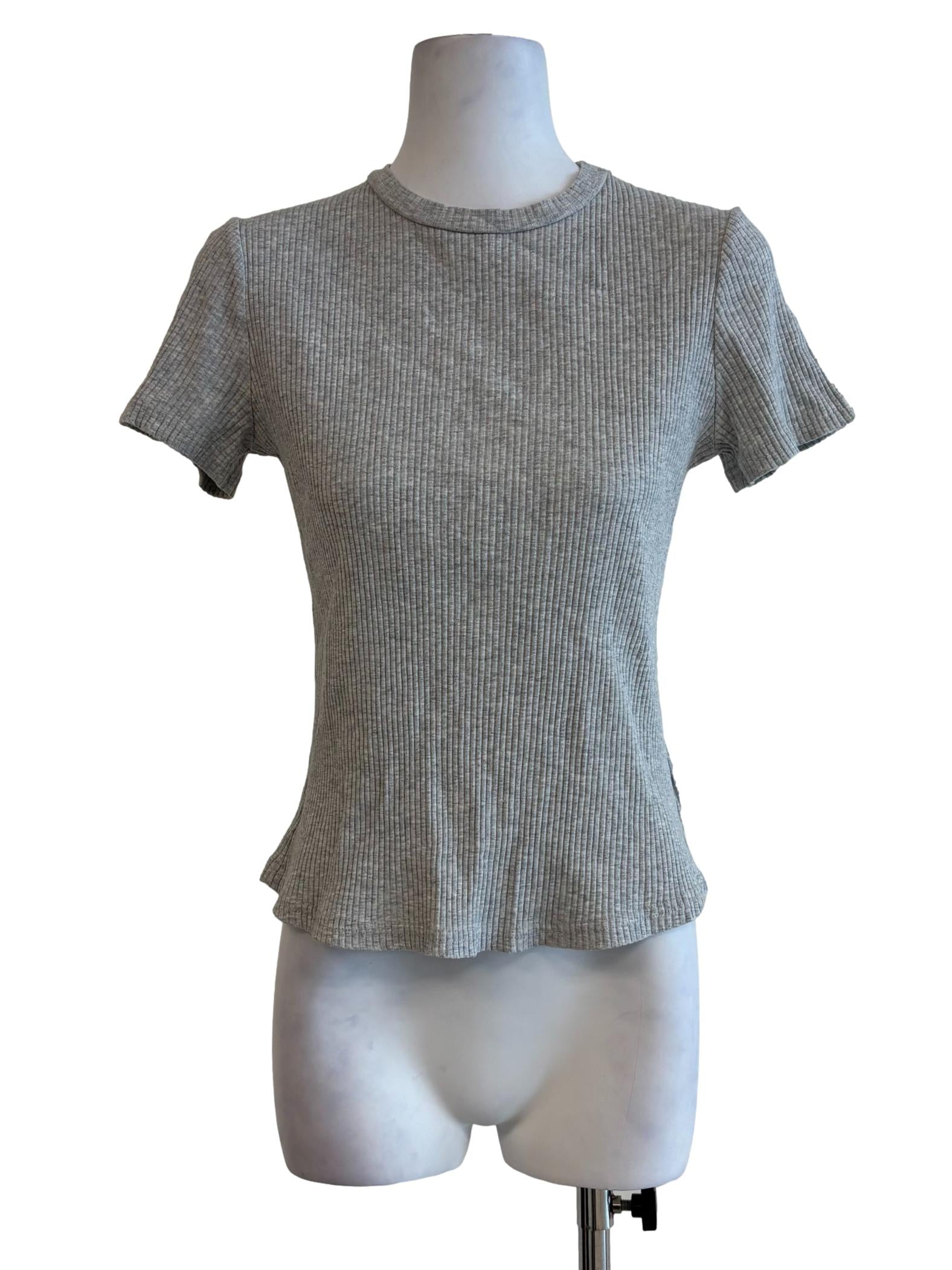 Chrome Grey Short Sleeve Ribbed Top